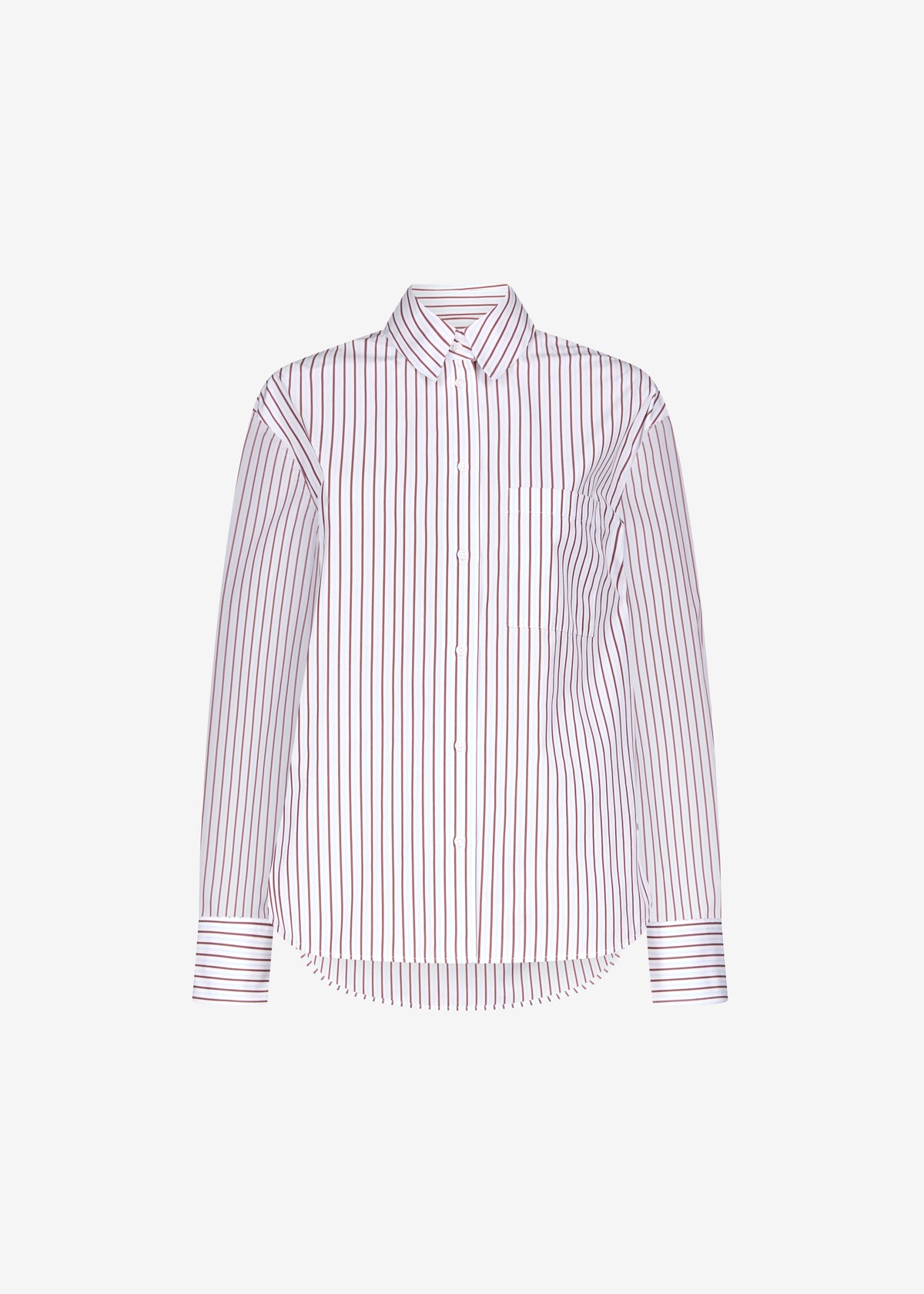 Loulou de Saison Maud Oversized Cotton Poplin Shirt - Dark Red/Light Blue - 6