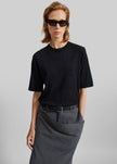 Loulou de Saison Nala Short-Sleeve Fluid Cashmere Top - Black