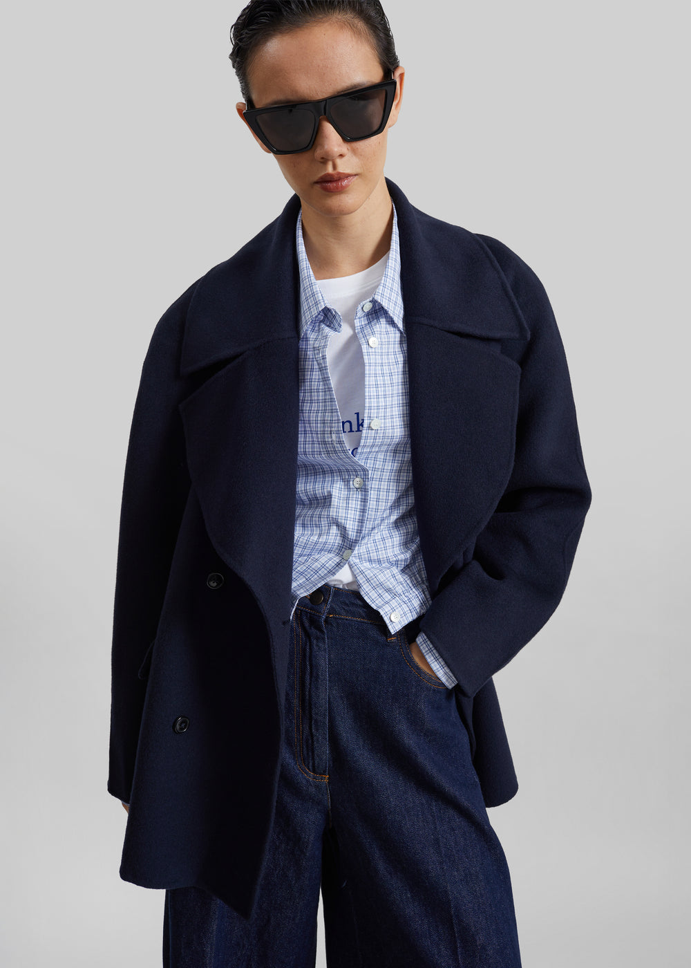 Loulou de Saison Neil Double Breasted Jacket - Navy Melange - 1