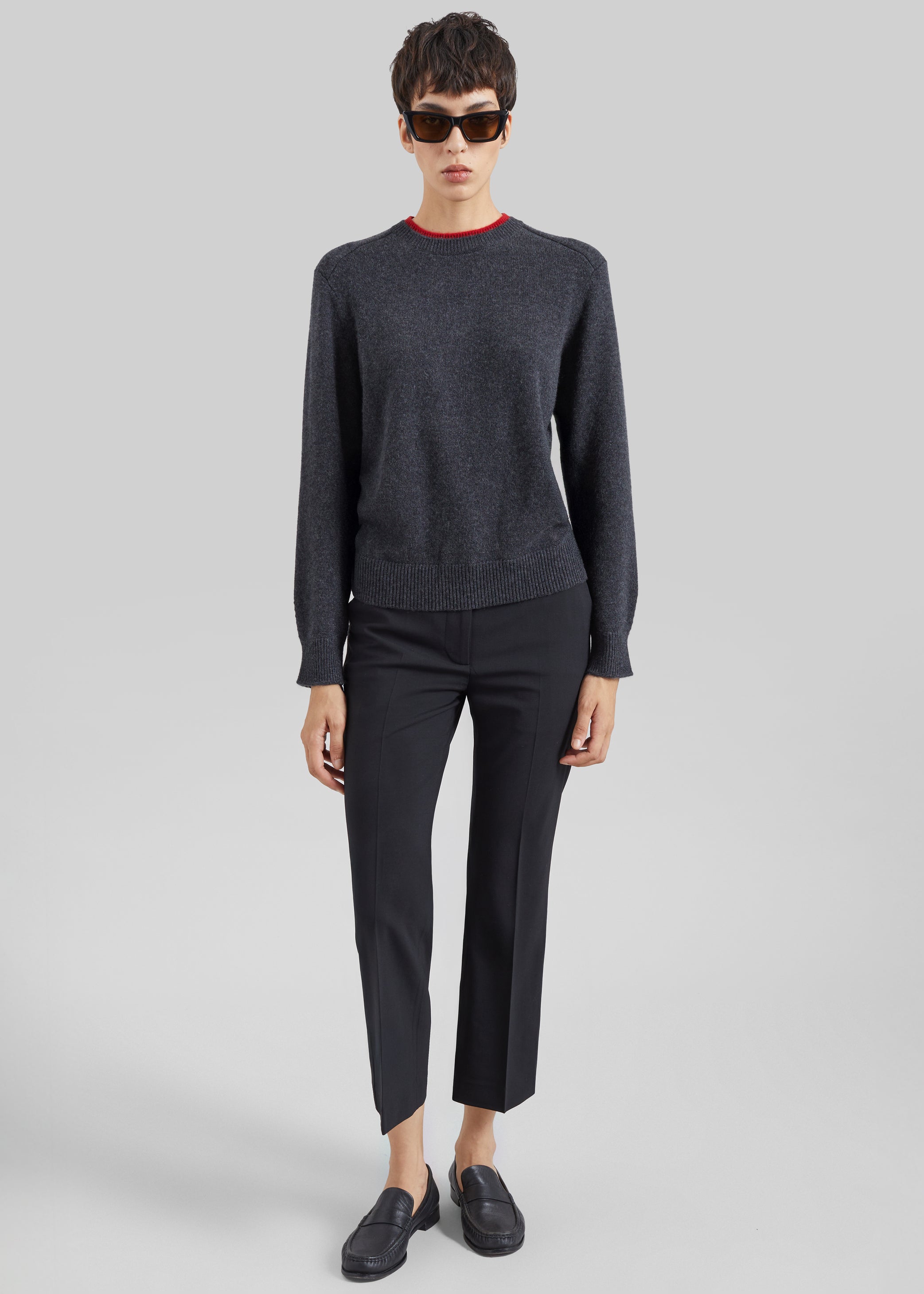 Shop the look image for Loulou de Saison Otis Contrast Collar Sweater - Charcoal/Red