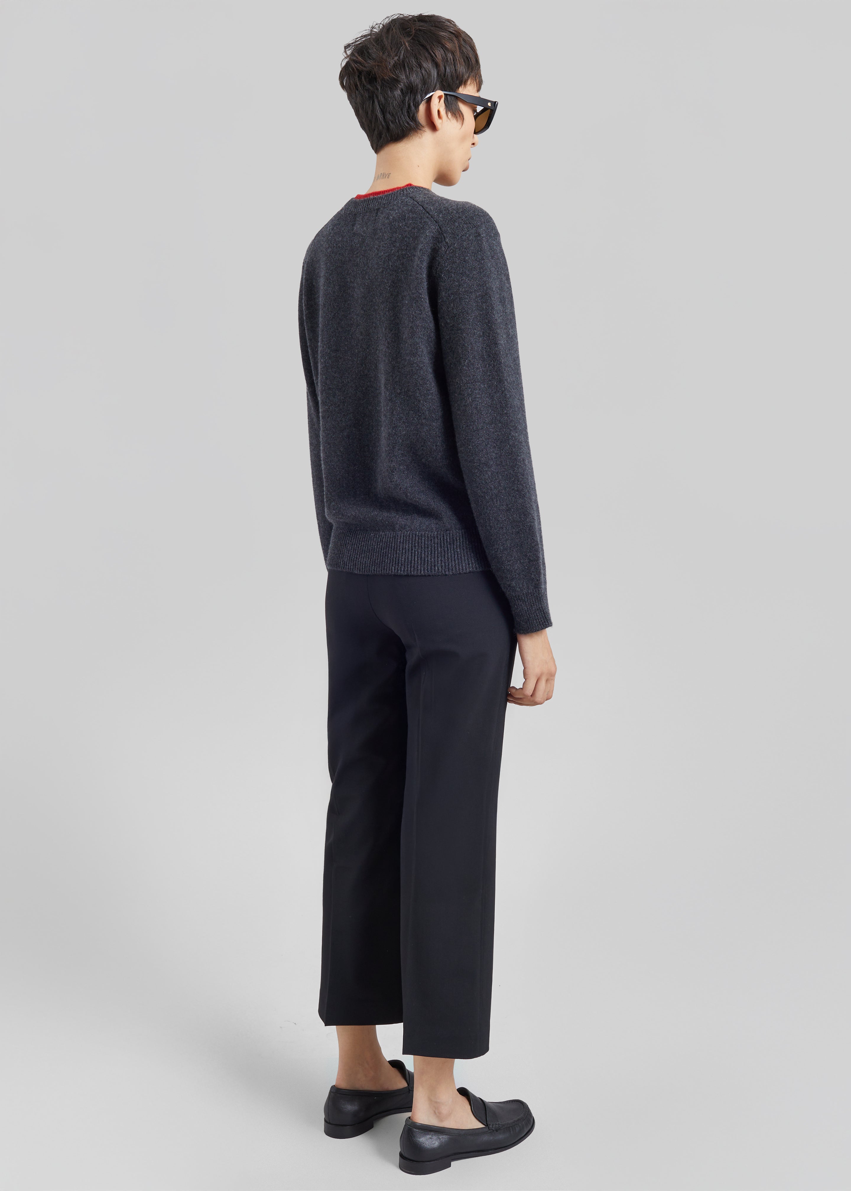 Loulou de Saison Otis Contrast Collar Sweater - Charcoal/Red - 6