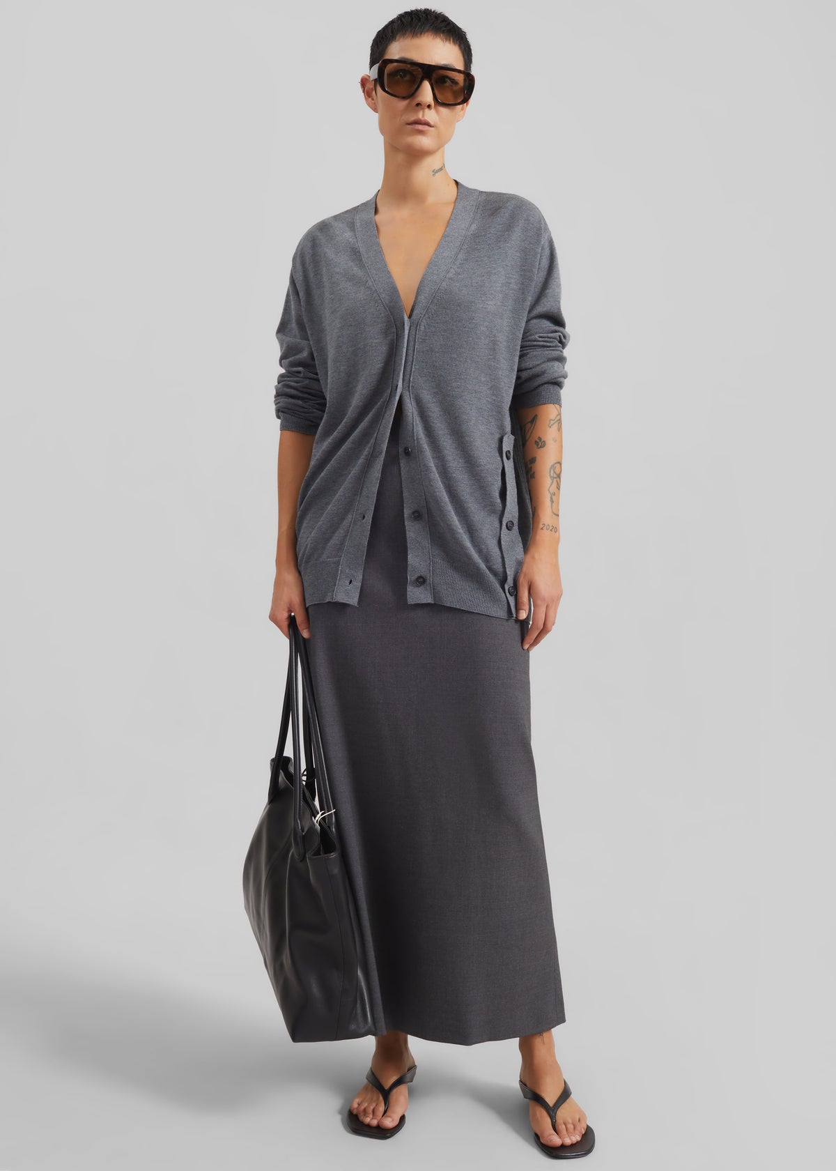 Loulou de Saison Samos LDS Long Pencil Skirt - Anthracite Melange - 5