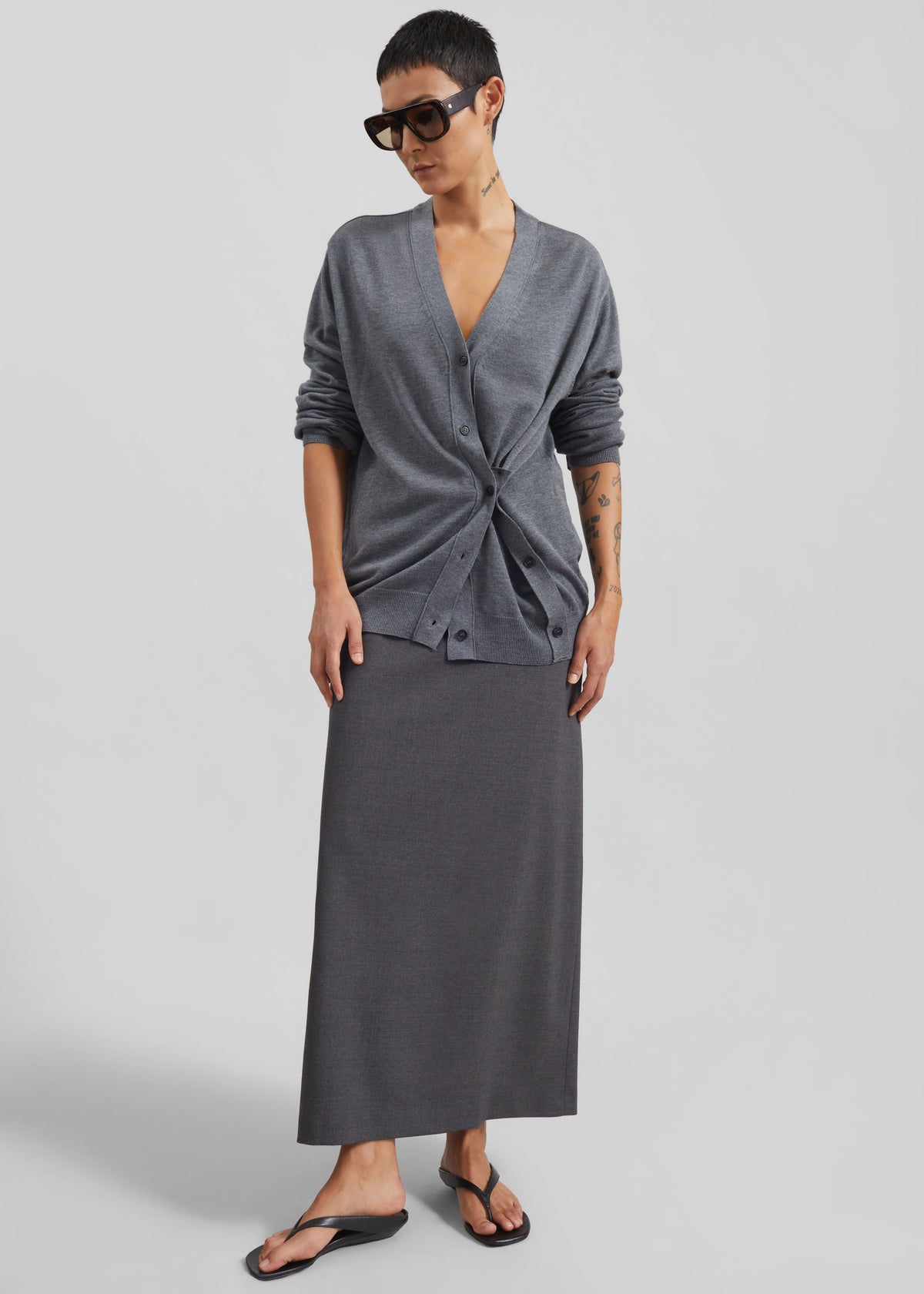 Loulou de Saison Samos LDS Long Pencil Skirt - Anthracite Melange - 2