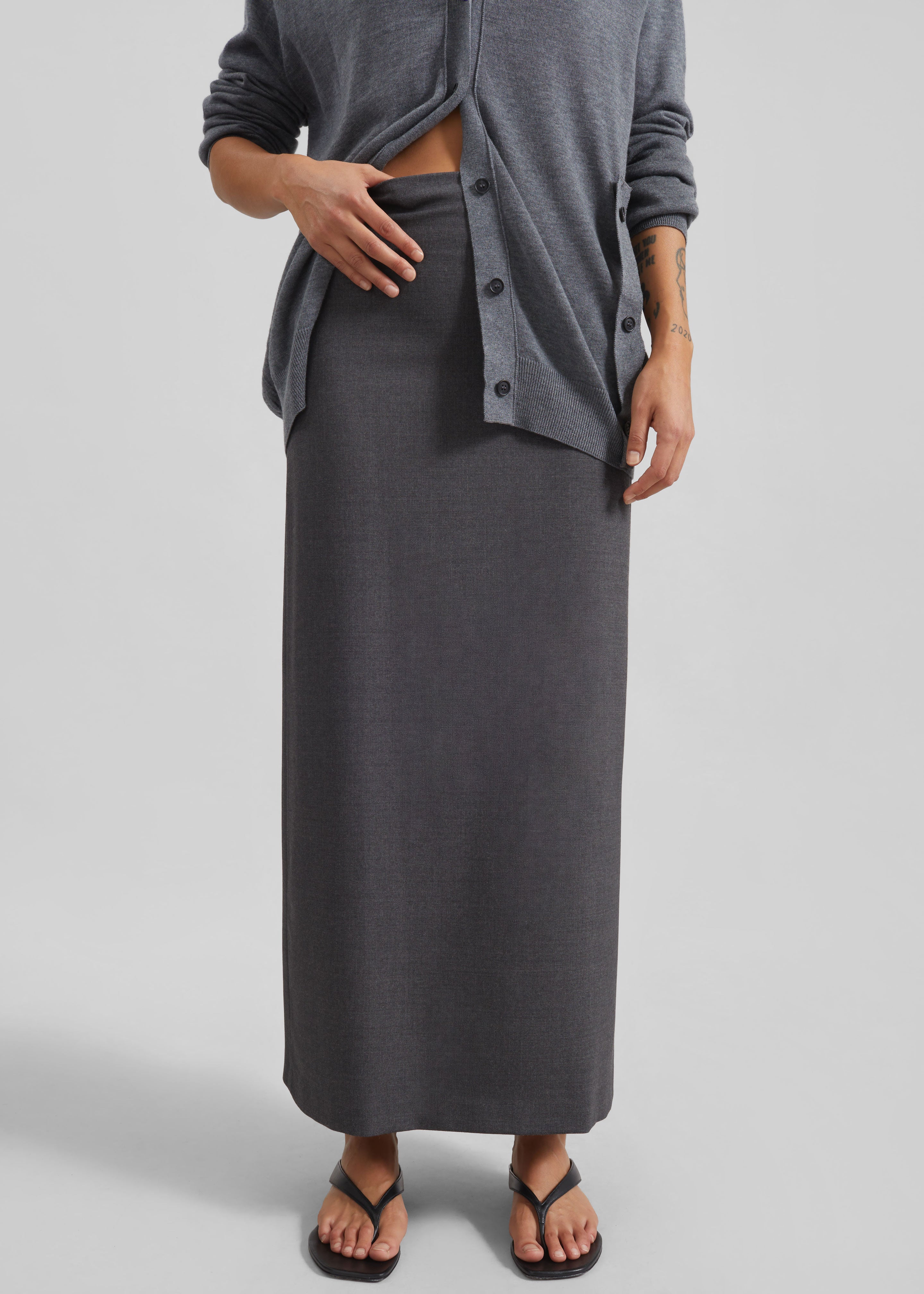 Loulou de Saison Samos LDS Long Pencil Skirt - Anthracite Melange - 4