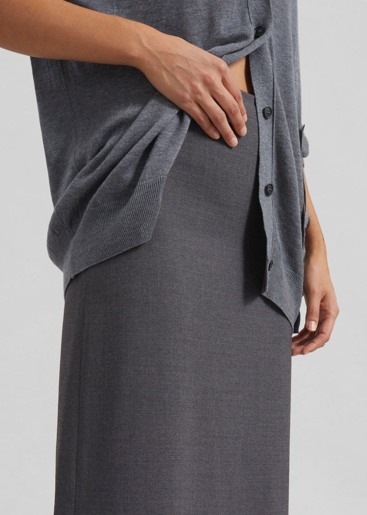 Loulou de Saison Samos LDS Long Pencil Skirt - Anthracite Melange - 3