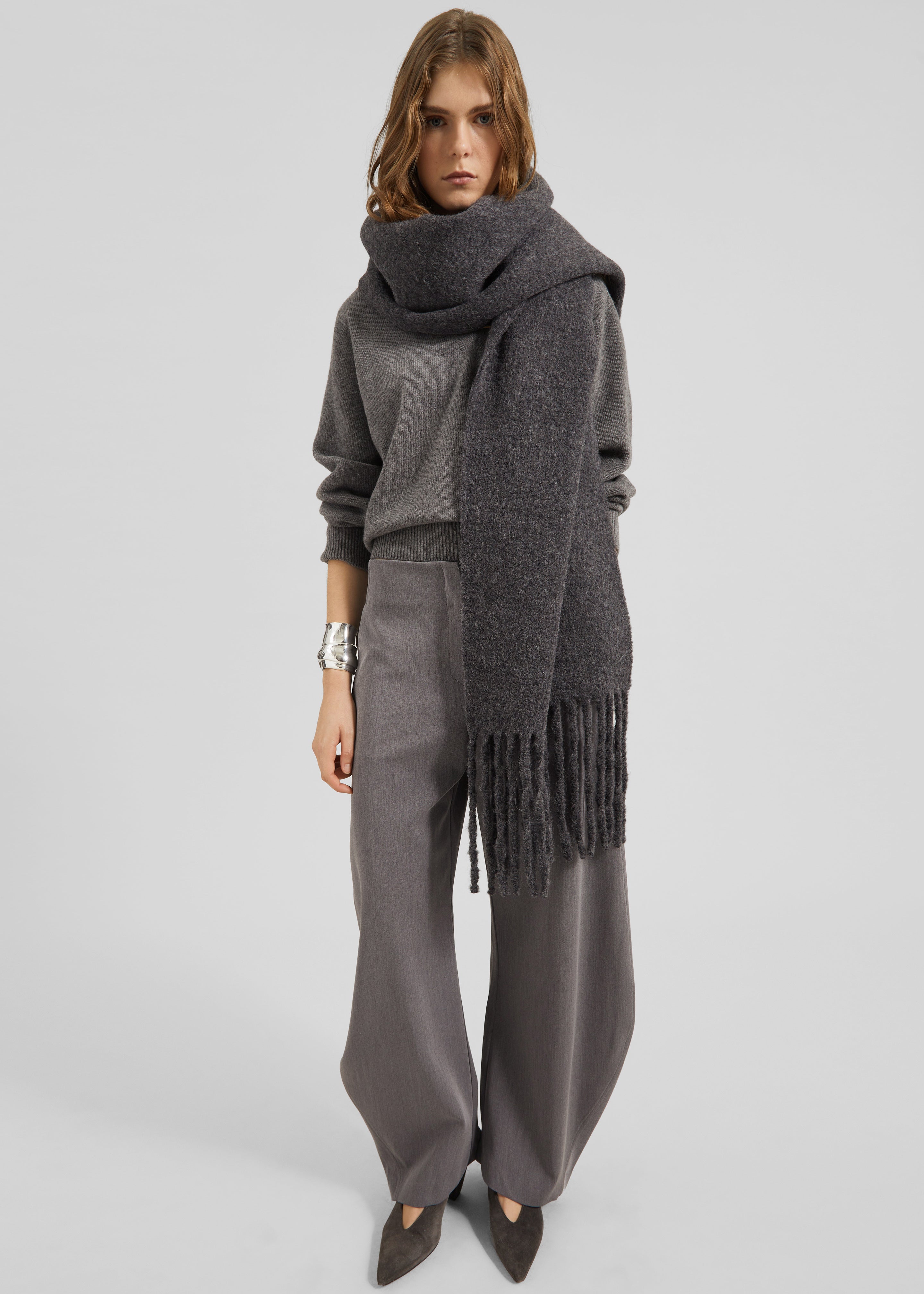 Loulou de Saison Santo Large Soft Scarf - Anthracite Melange - 4