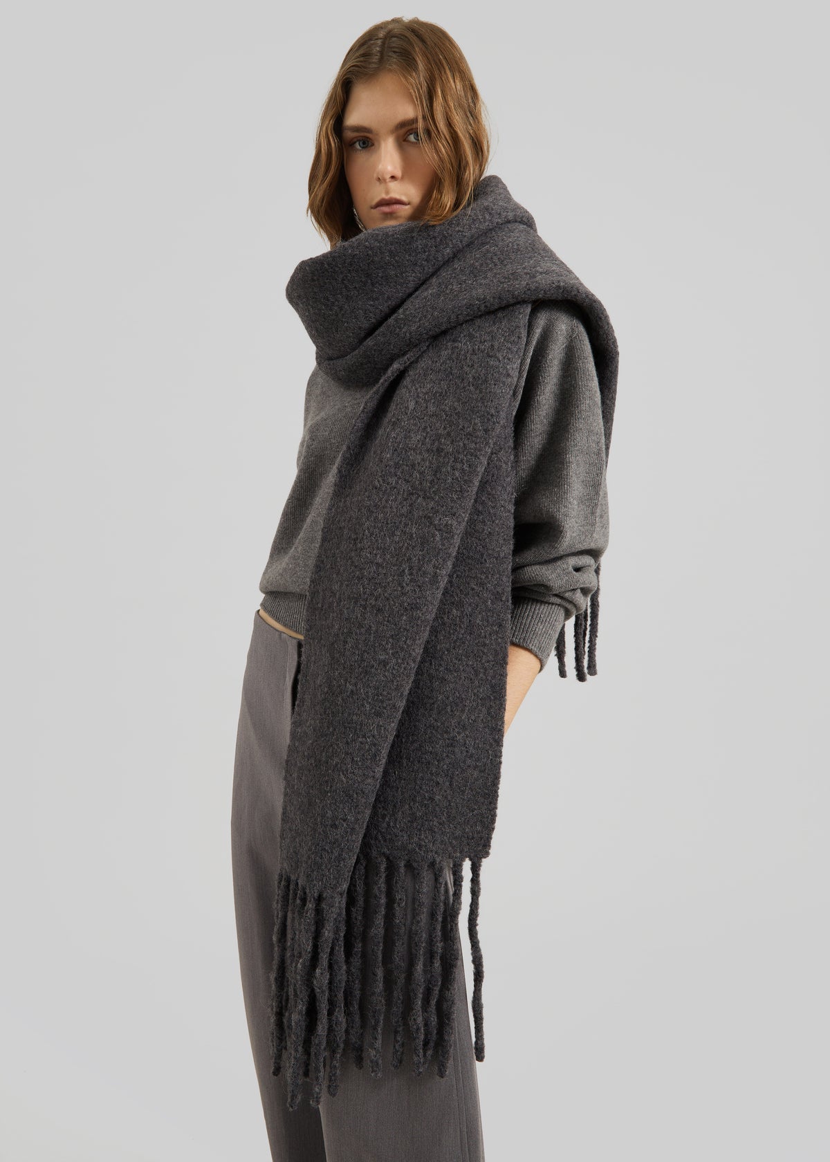 Loulou de Saison Santo Large Soft Scarf - Anthracite Melange - 1