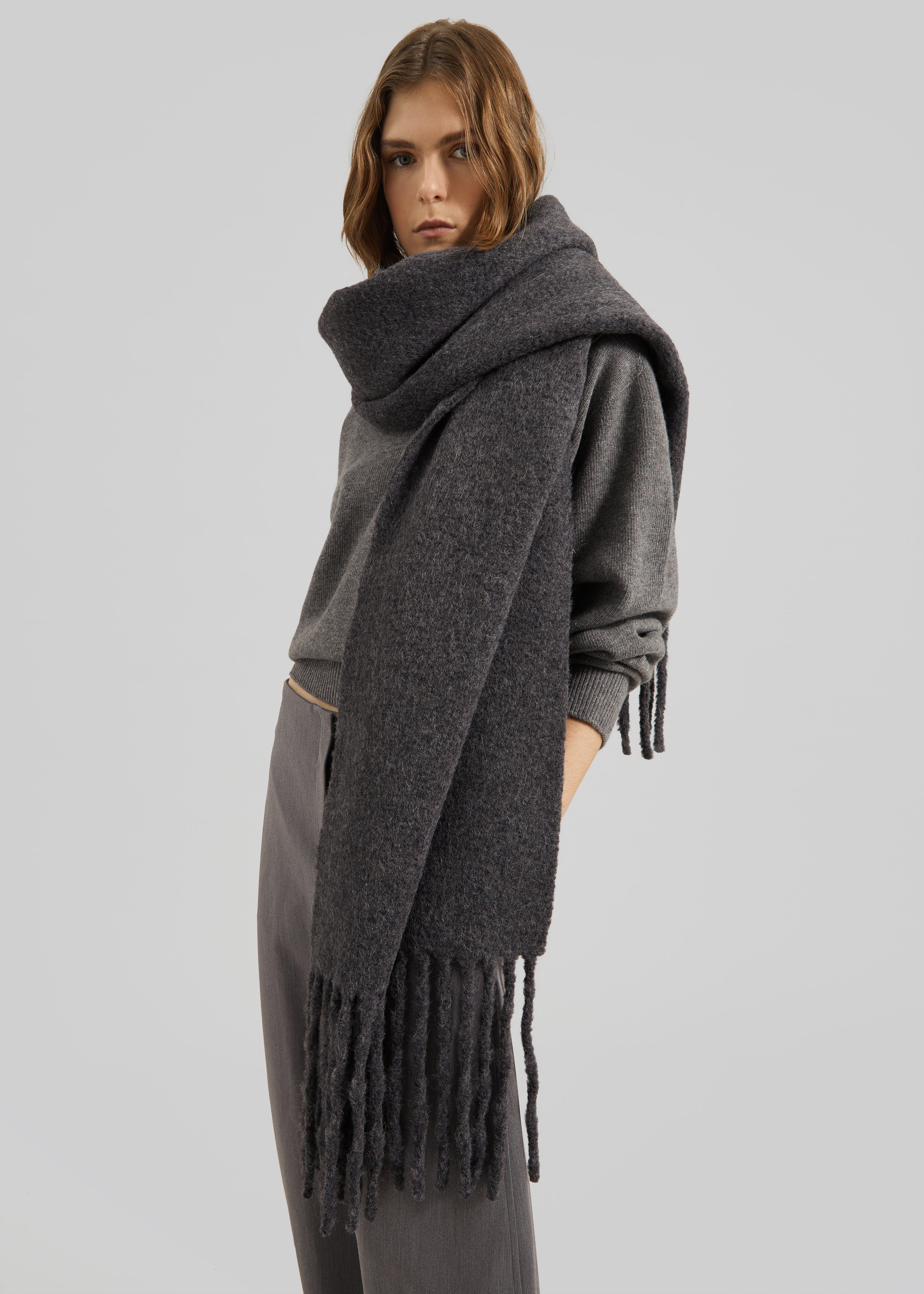 Loulou de Saison Santo Large Soft Scarf - Anthracite Melange - 1