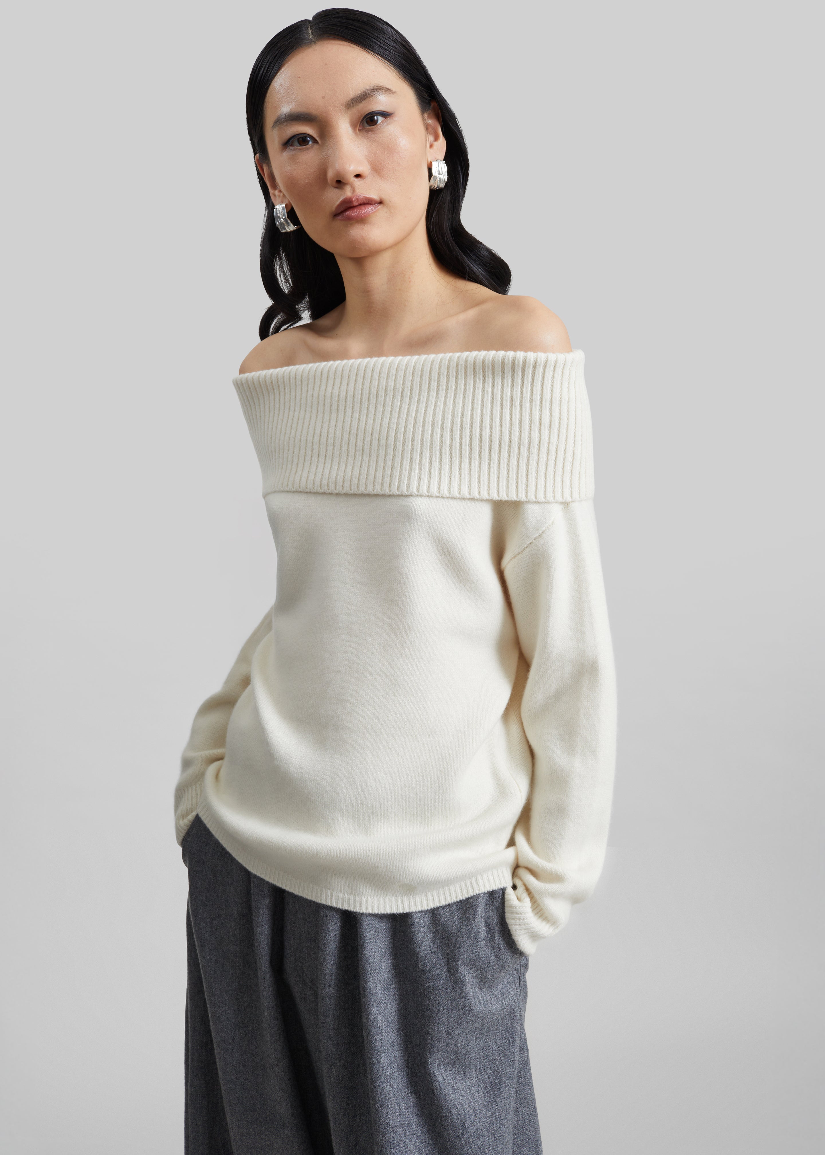 Loulou de Saison Sibyl Off-Shoulder Sweater - Ivory - 1