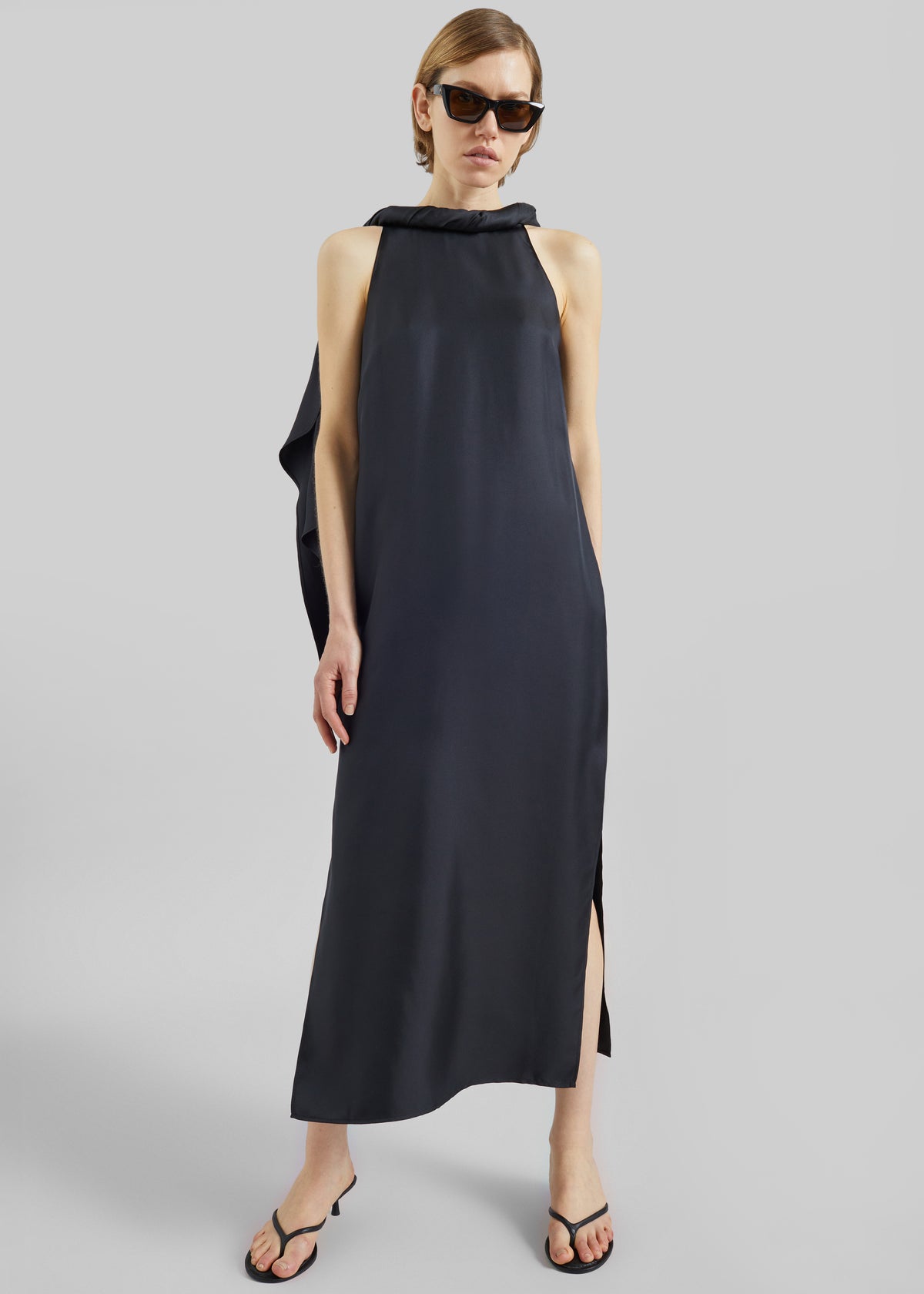 Loulou de Saison Susan Twisted Collar Dress - Black - 3