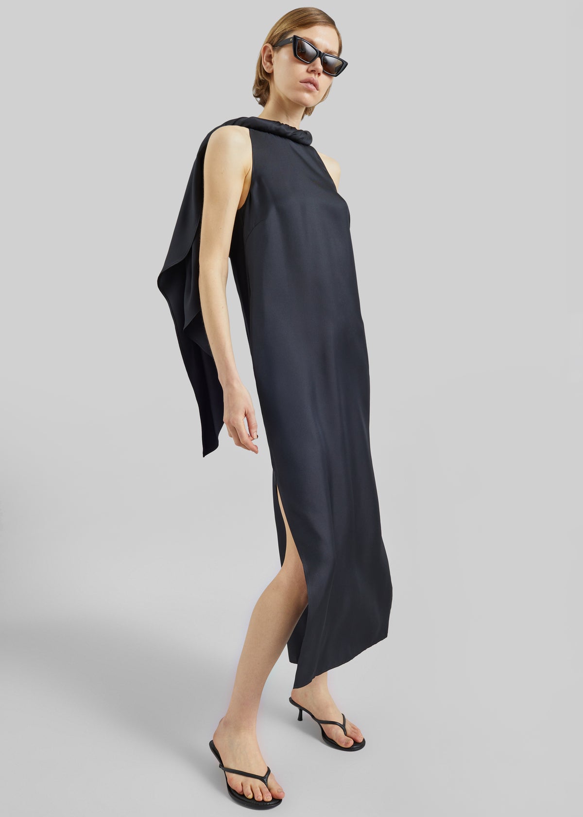 Loulou de Saison Susan Twisted Collar Dress - Black - 1