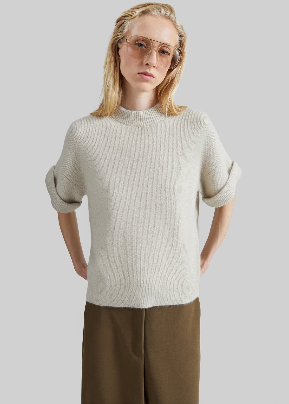 Loulou de Saison Tamia Short Sleeve Top - Stone Melange