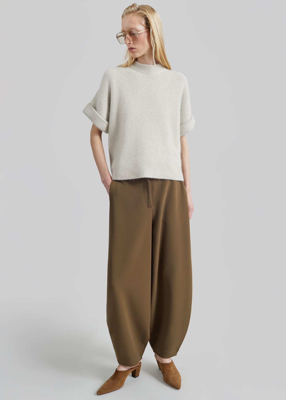 Shop the look image for Loulou de Saison Tamia Short Sleeve Top - Stone Melange