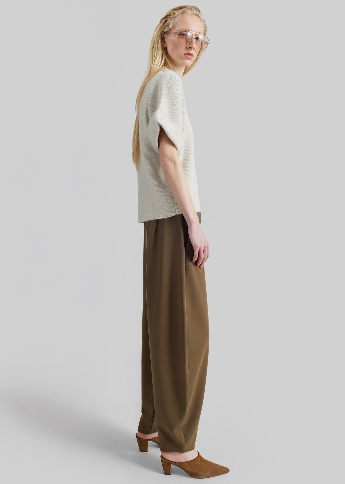 Loulou de Saison Tamia Short Sleeve Top - Stone Melange