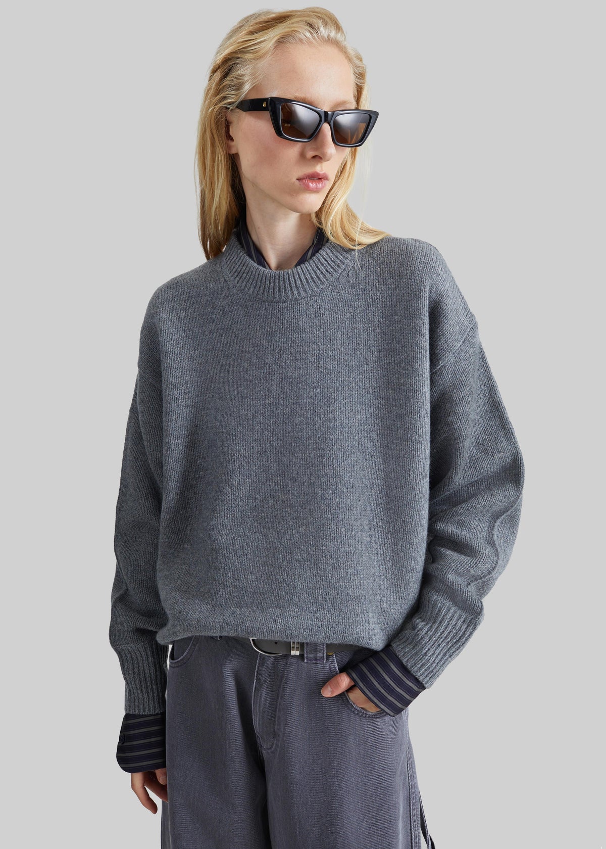 Loulou de Saison Tristan Lds Crewneck Sweater - Anthracite Melange