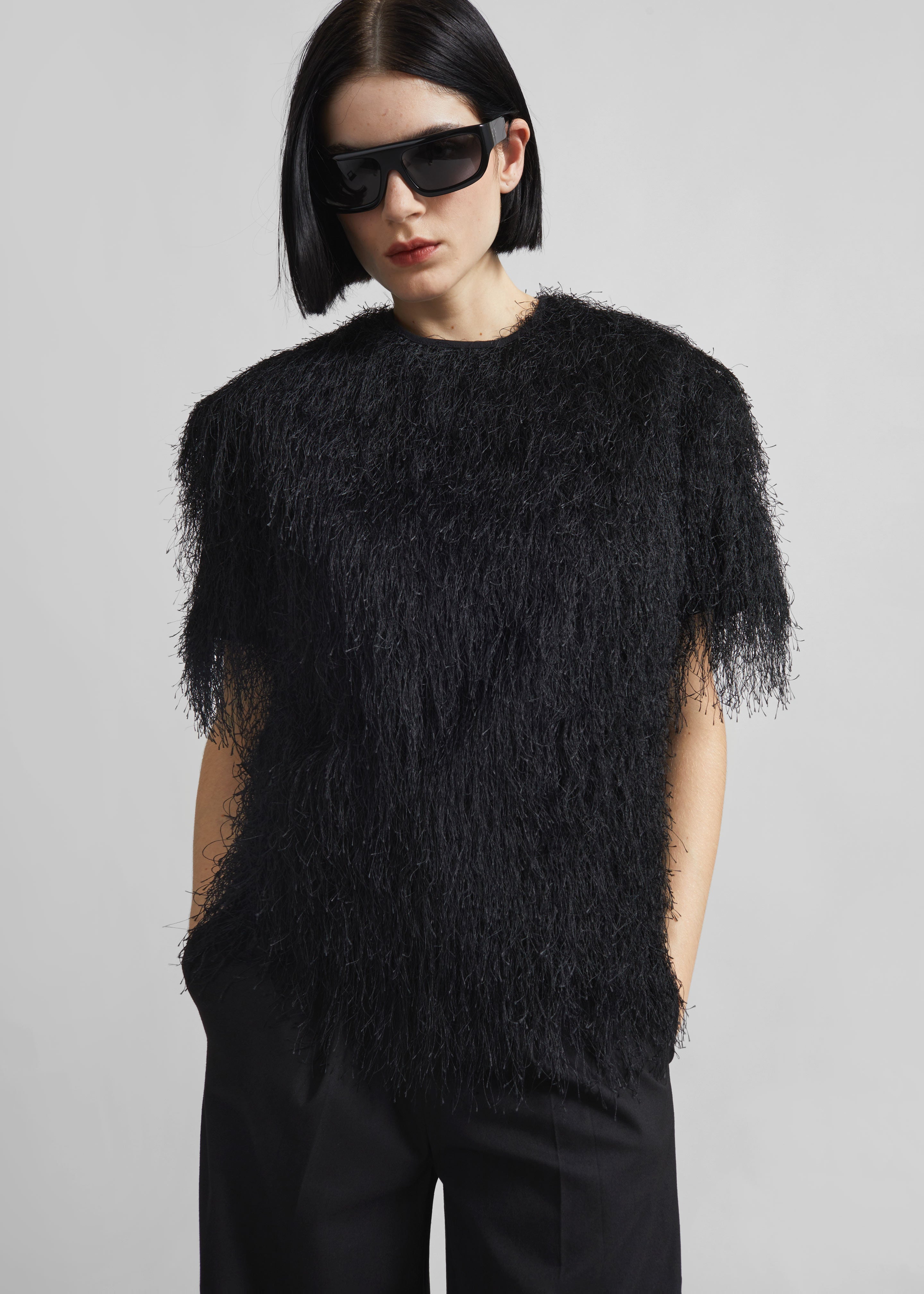 Loulou de Saison Zaro Short Sleeve Top - Black - 3