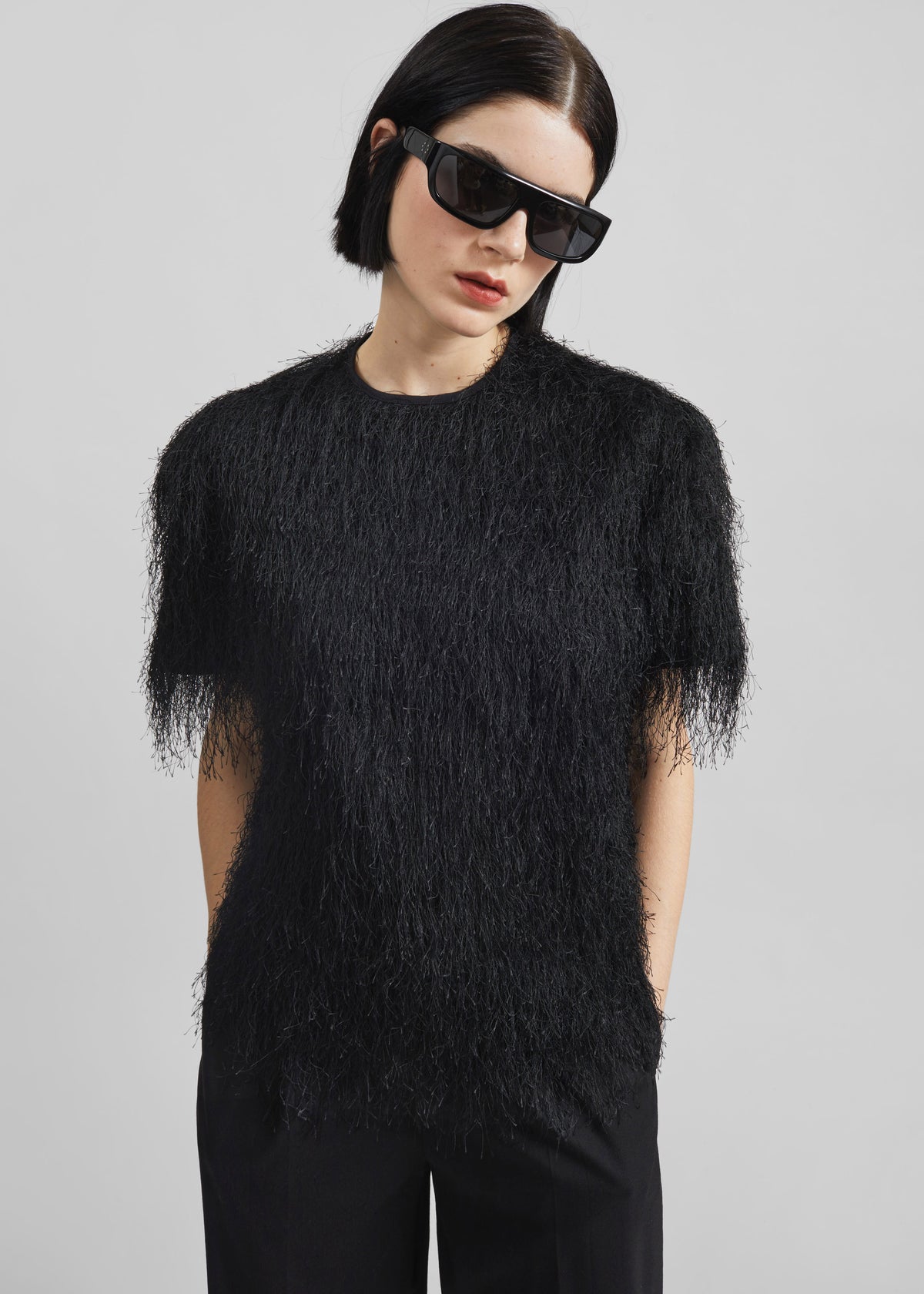 Loulou de Saison Zaro Short Sleeve Top - Black - 1