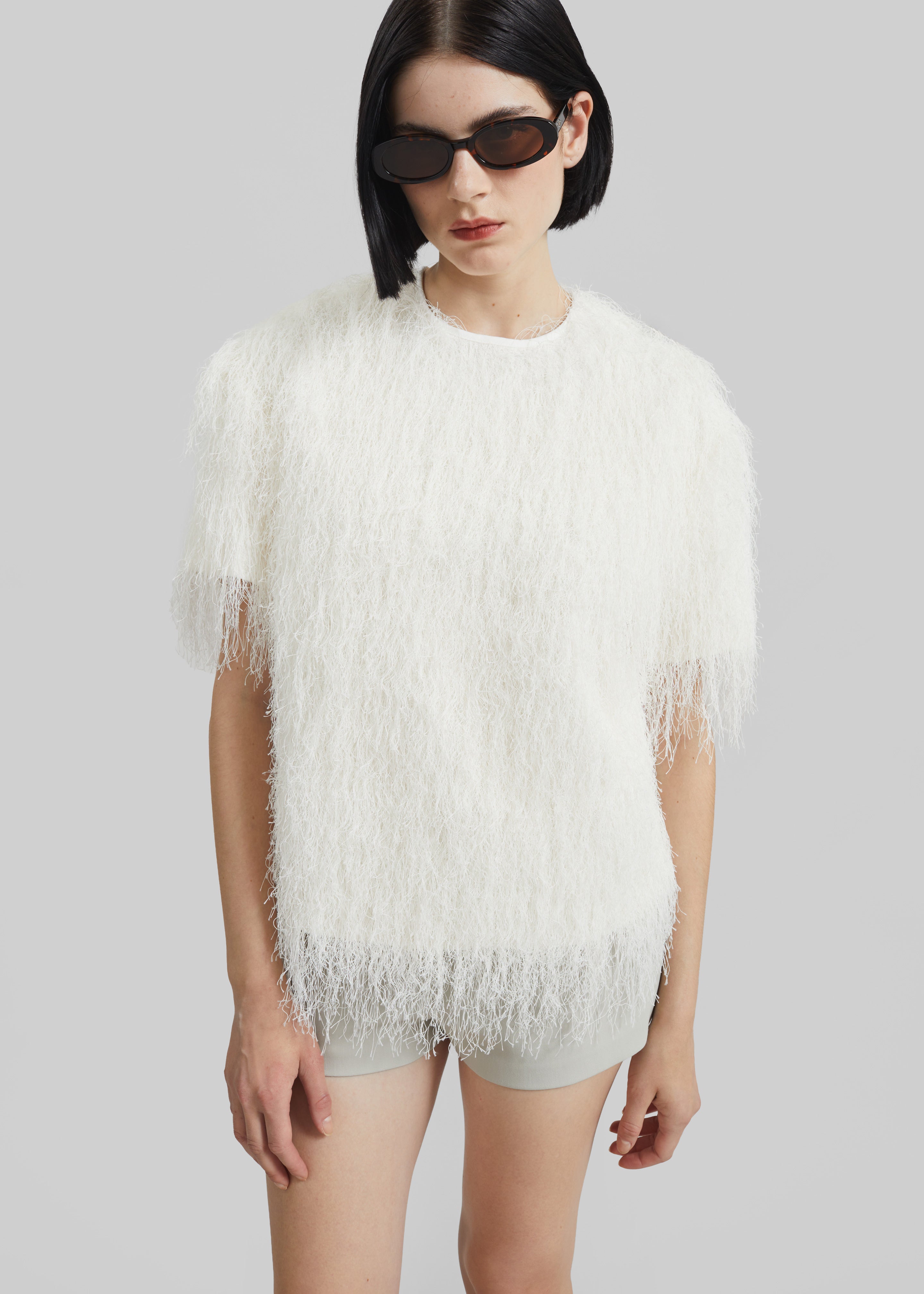 Loulou de Saison Zaro Short Sleeve Top - White - 1