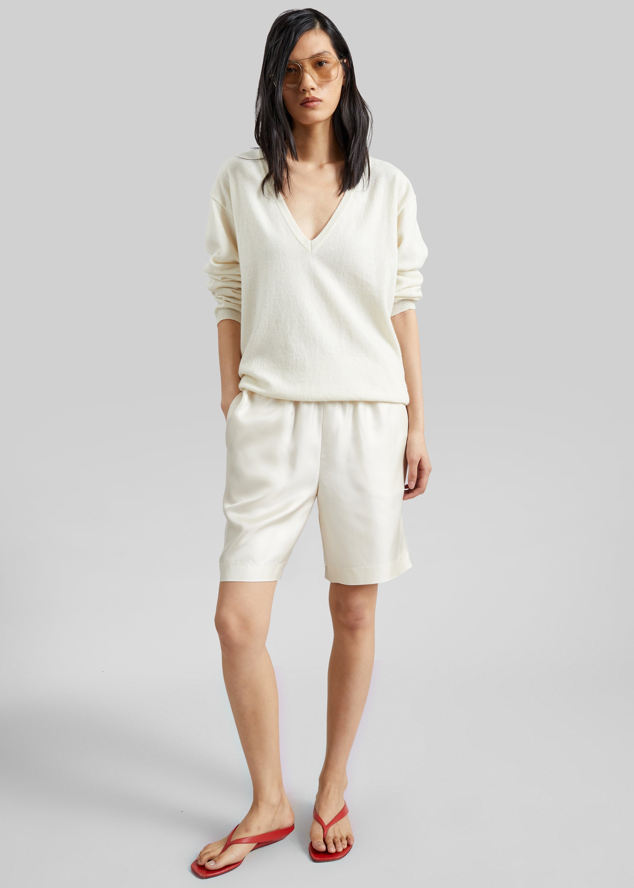 Shop the look image for Loulou de Saison Zinia Lds Silk Twill Bermuda - Ivory