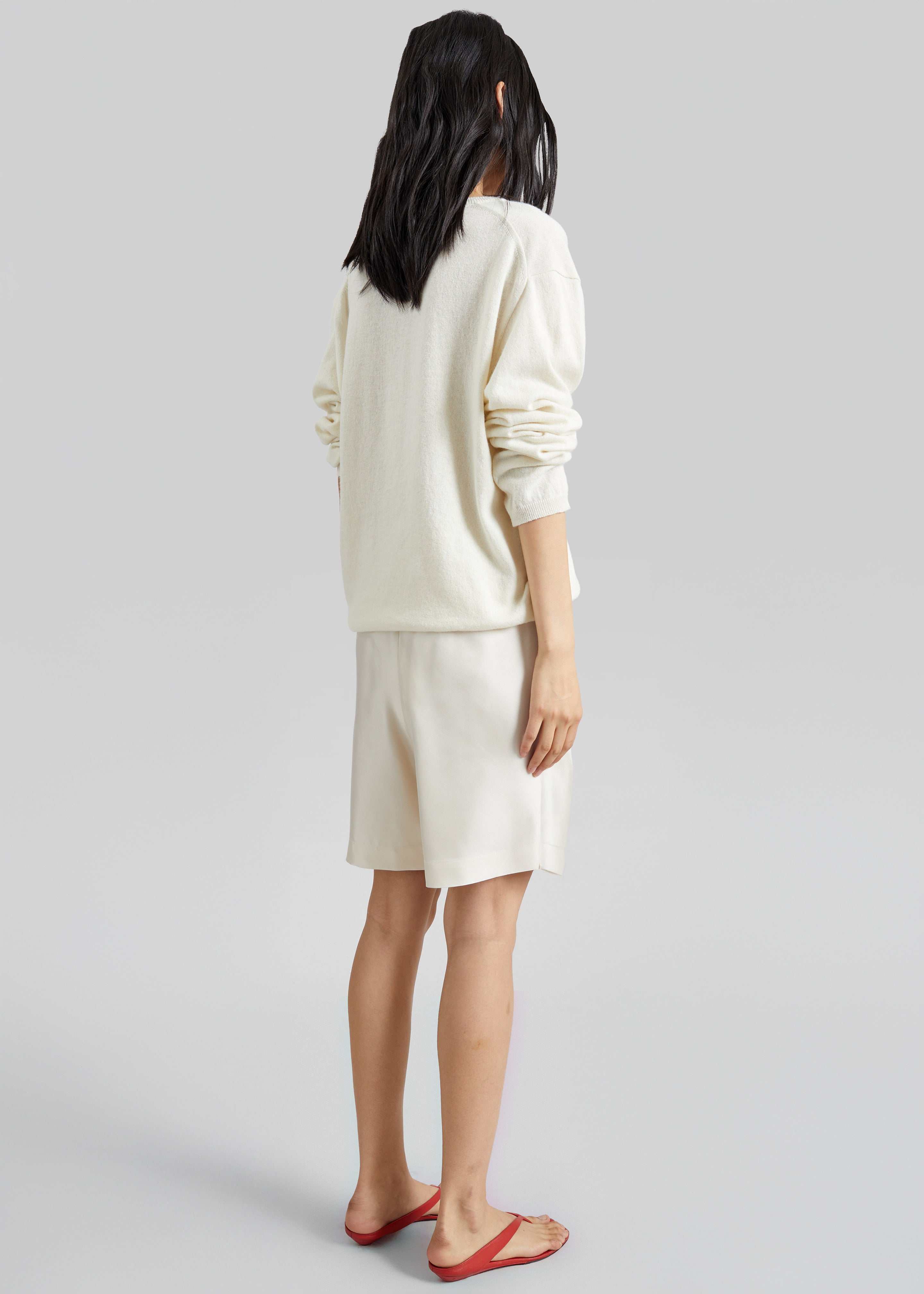 Loulou de Saison Zinia Lds Silk Twill Bermuda - Ivory - 4