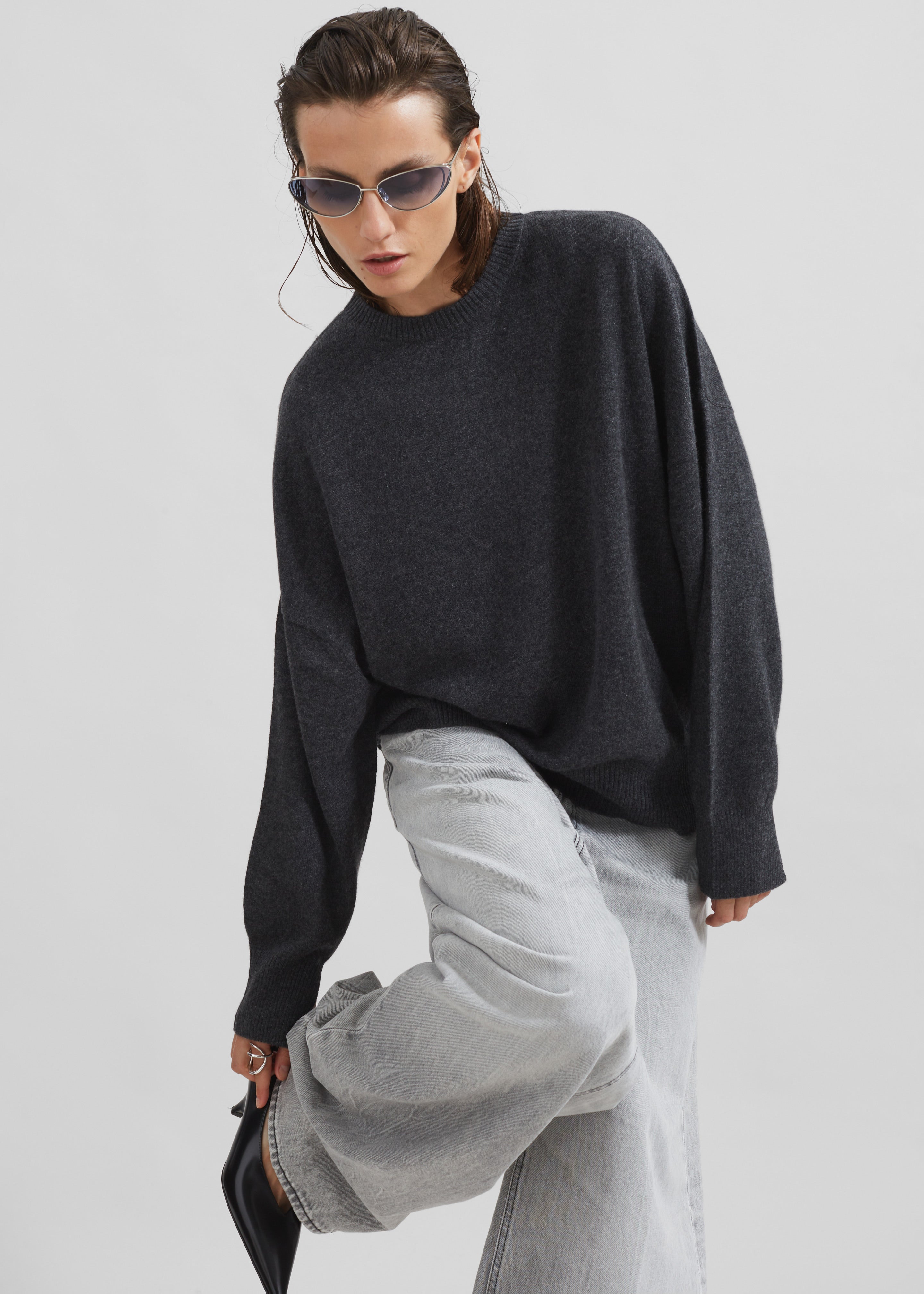 Loulou Studio Anaa Cashmere Sweater - Anthracite Melange - 3