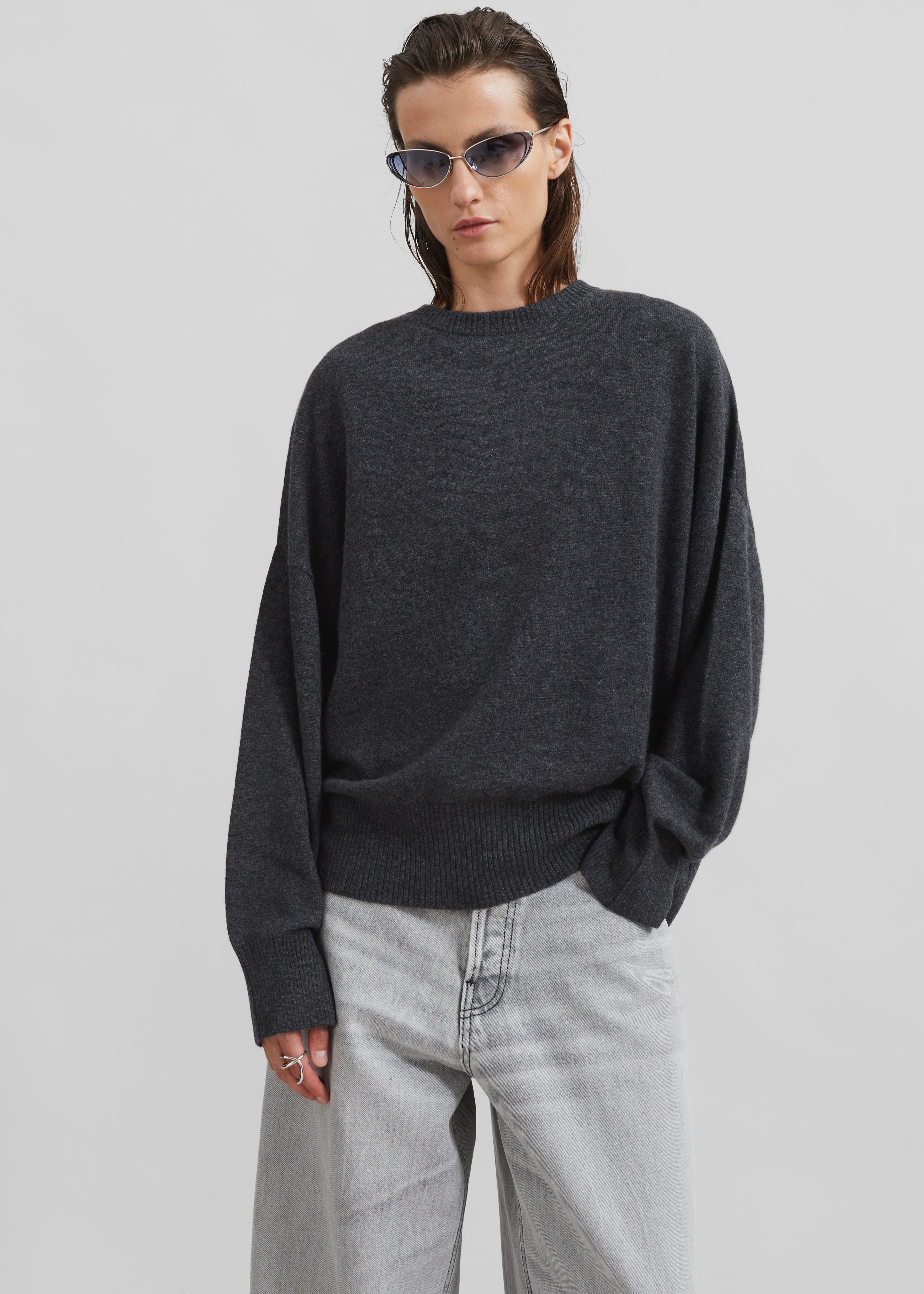 Loulou Studio Anaa Cashmere Sweater - Anthracite Melange - 8