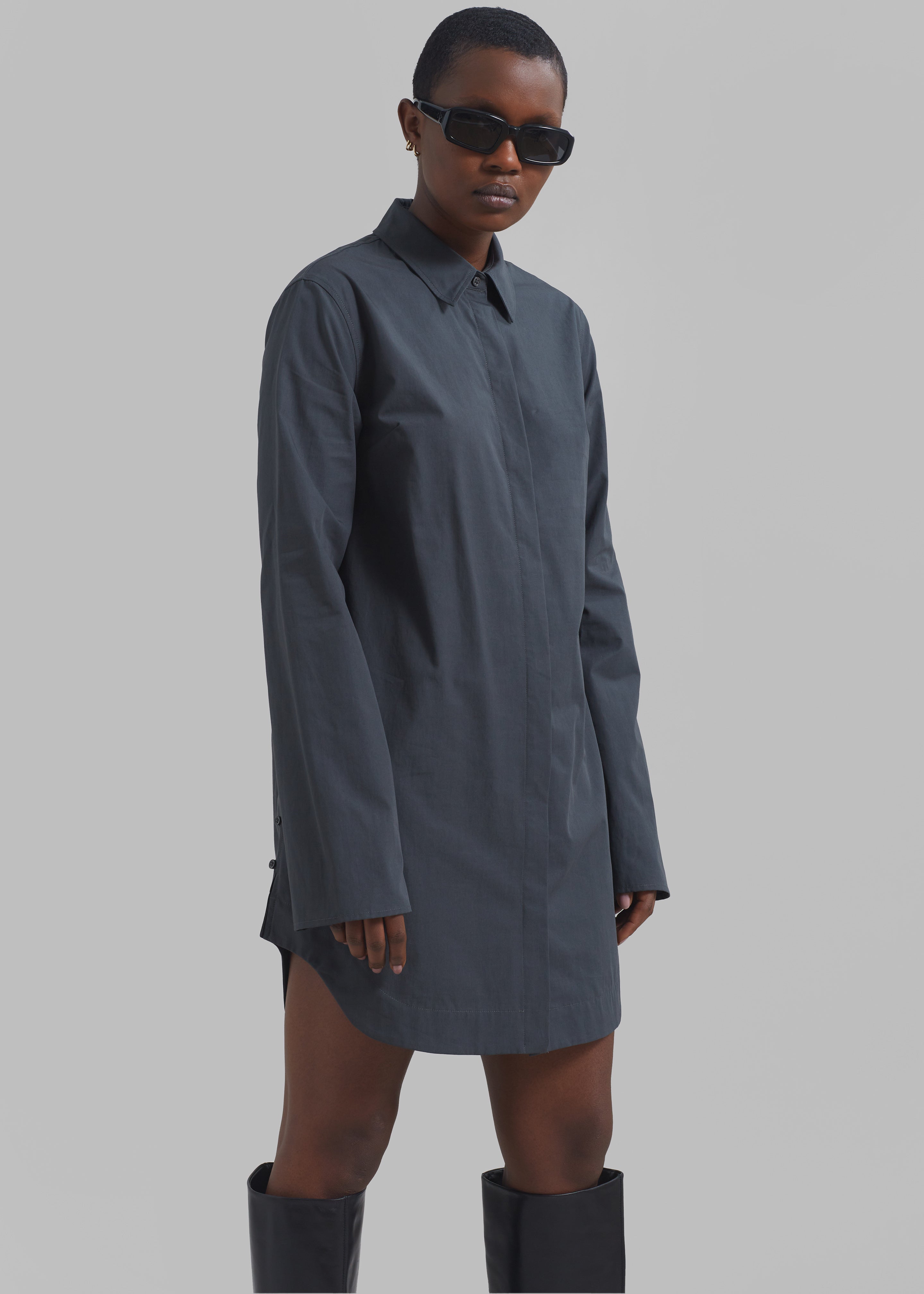 Loulou Studio Eknath Poplin Shirt Dress - Iron Grey - 1