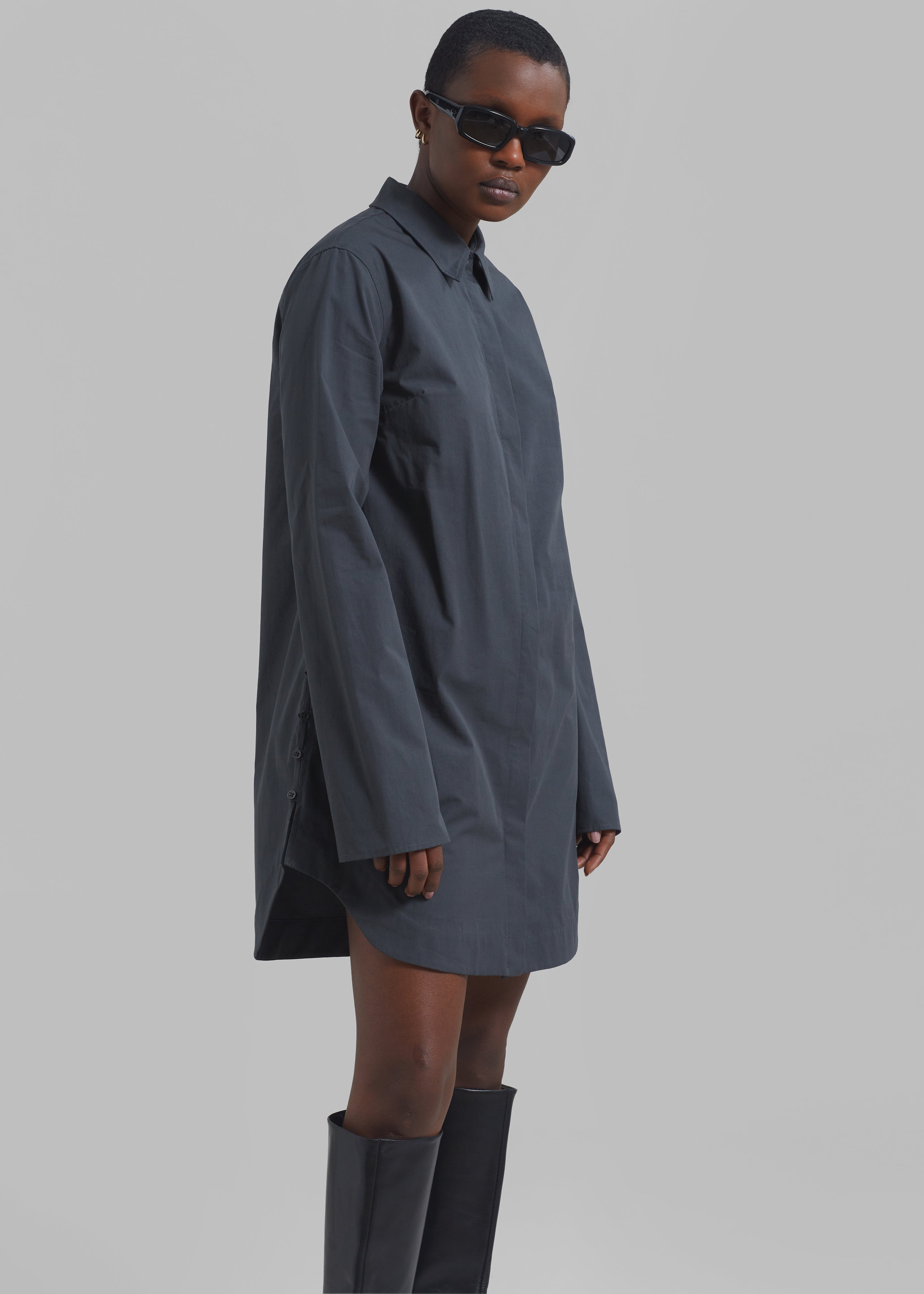 Loulou Studio Eknath Poplin Shirt Dress - Iron Grey - 4