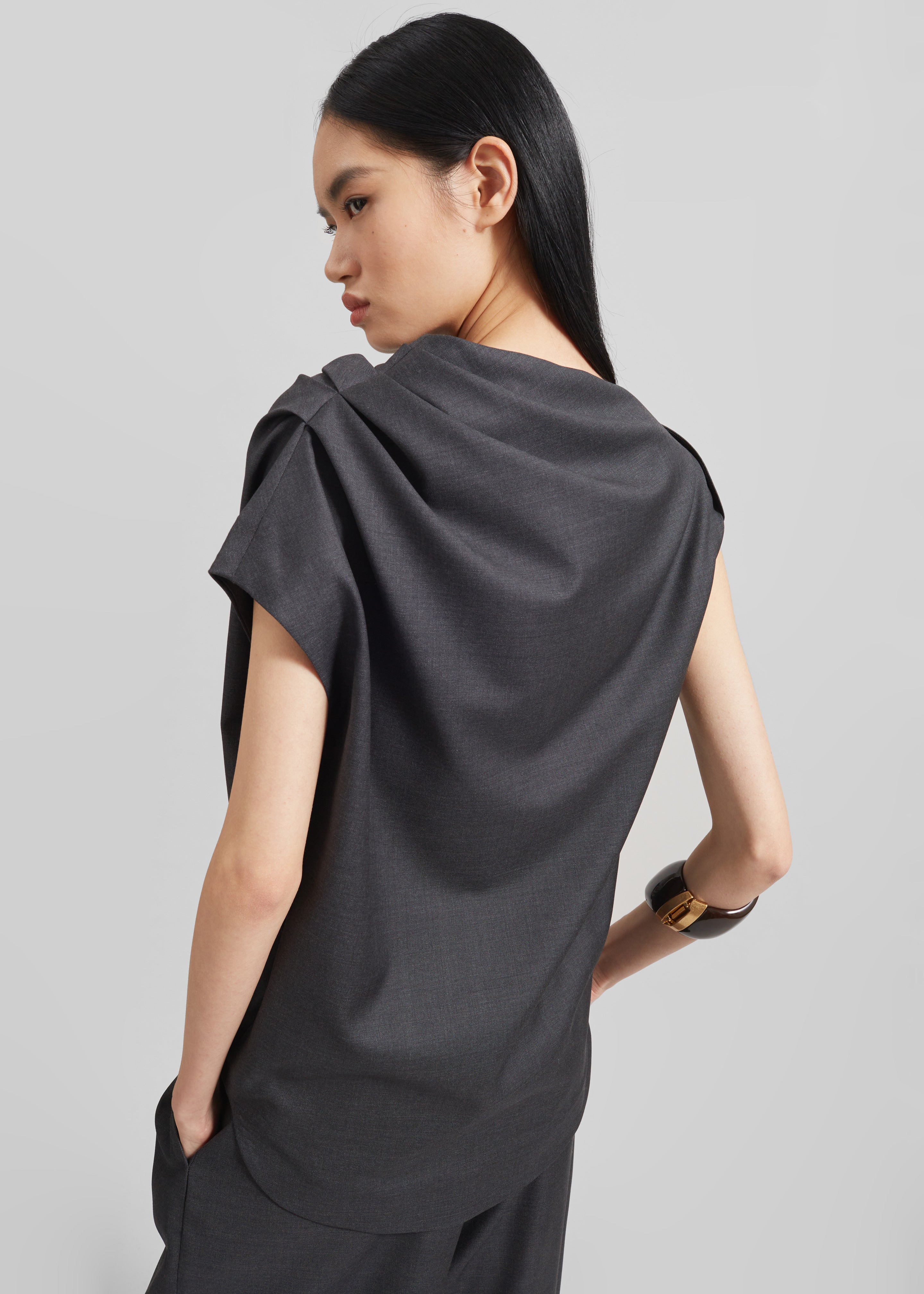 Loulou Studio Lyra Draped Sleeveless Blouse - Black Melange - 2