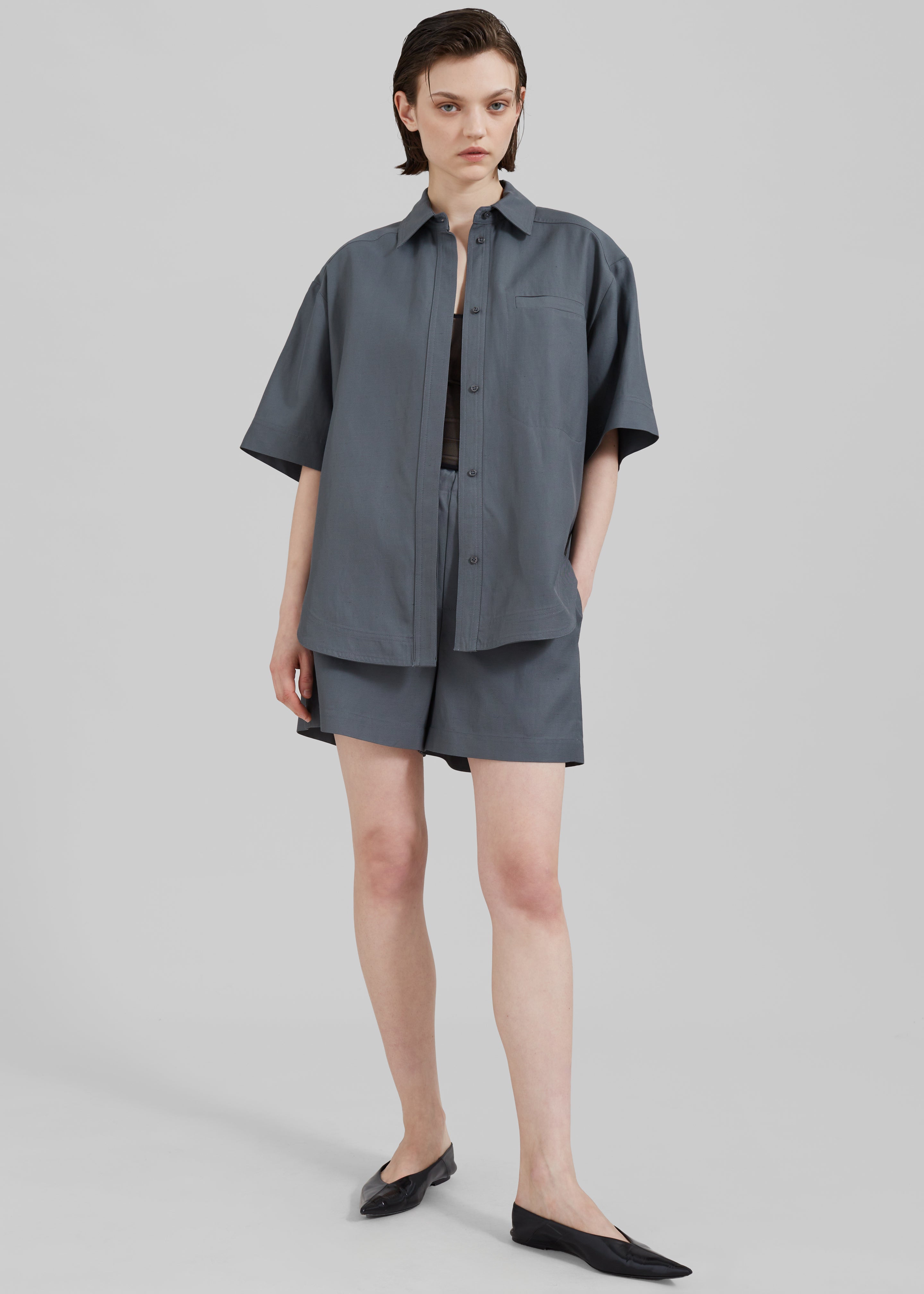 Loulou Studio Moheli Short Sleeve Shirt - Fjord Grey - 4