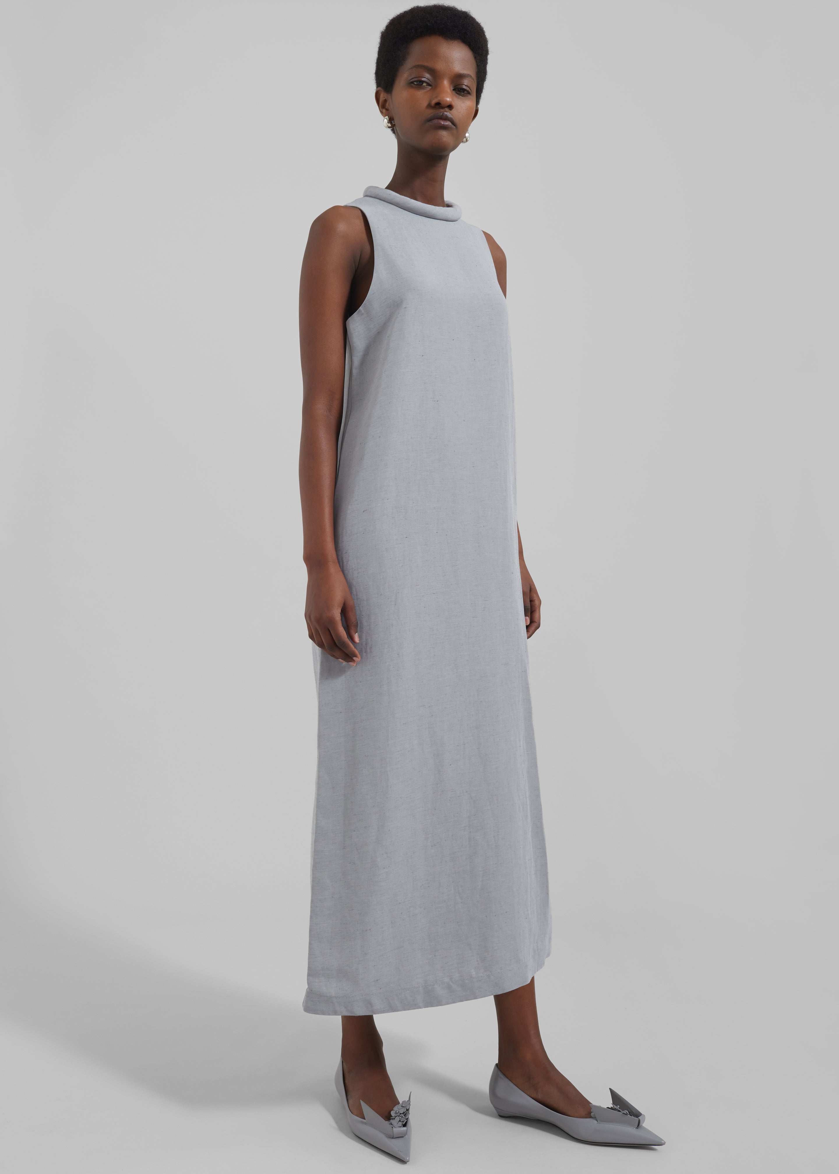 Loulou Studio Rivida Mixed Linen Dress - Pearl Grey Melange - 1
