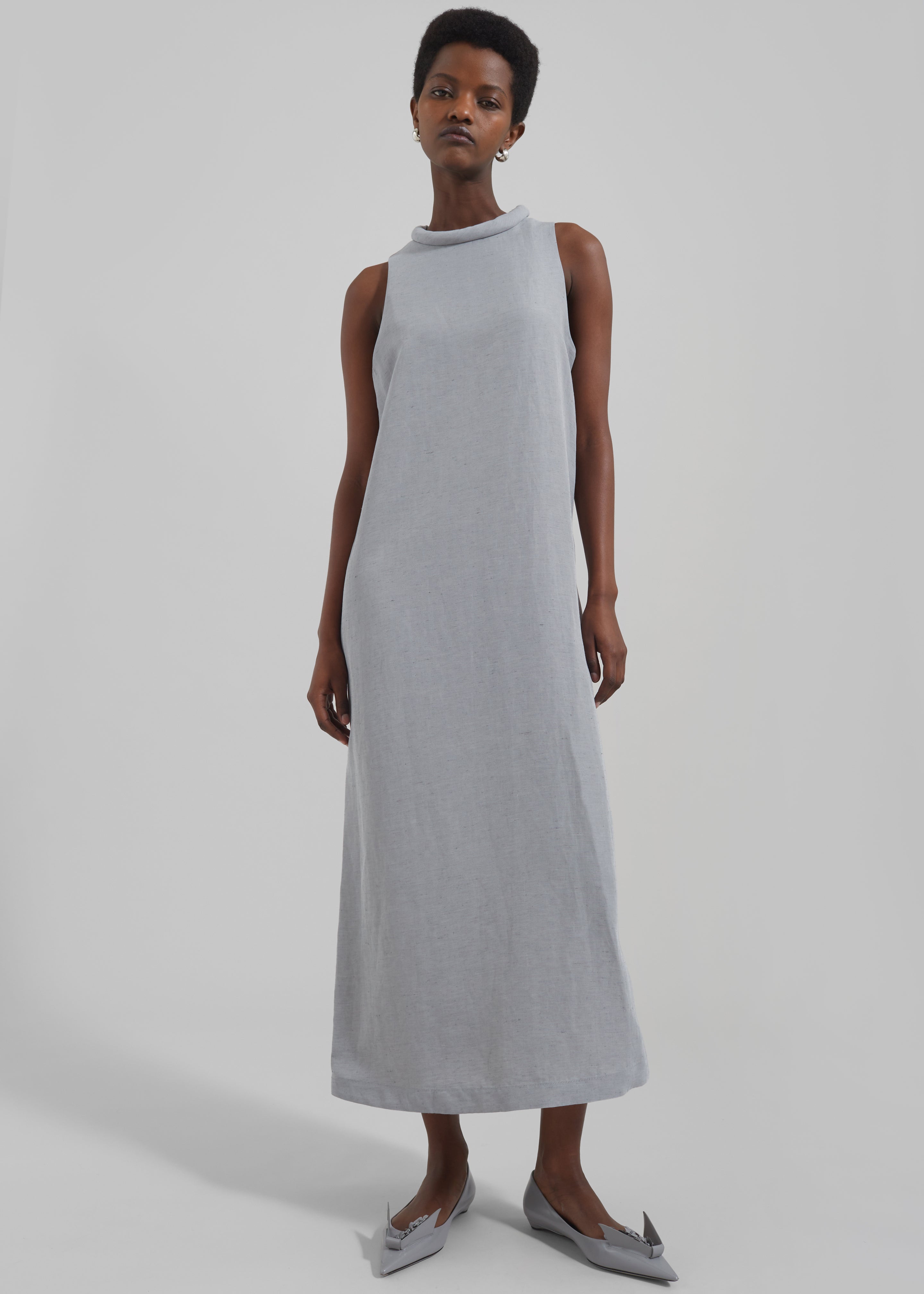 Loulou Studio Rivida Mixed Linen Dress - Pearl Grey Melange - 4
