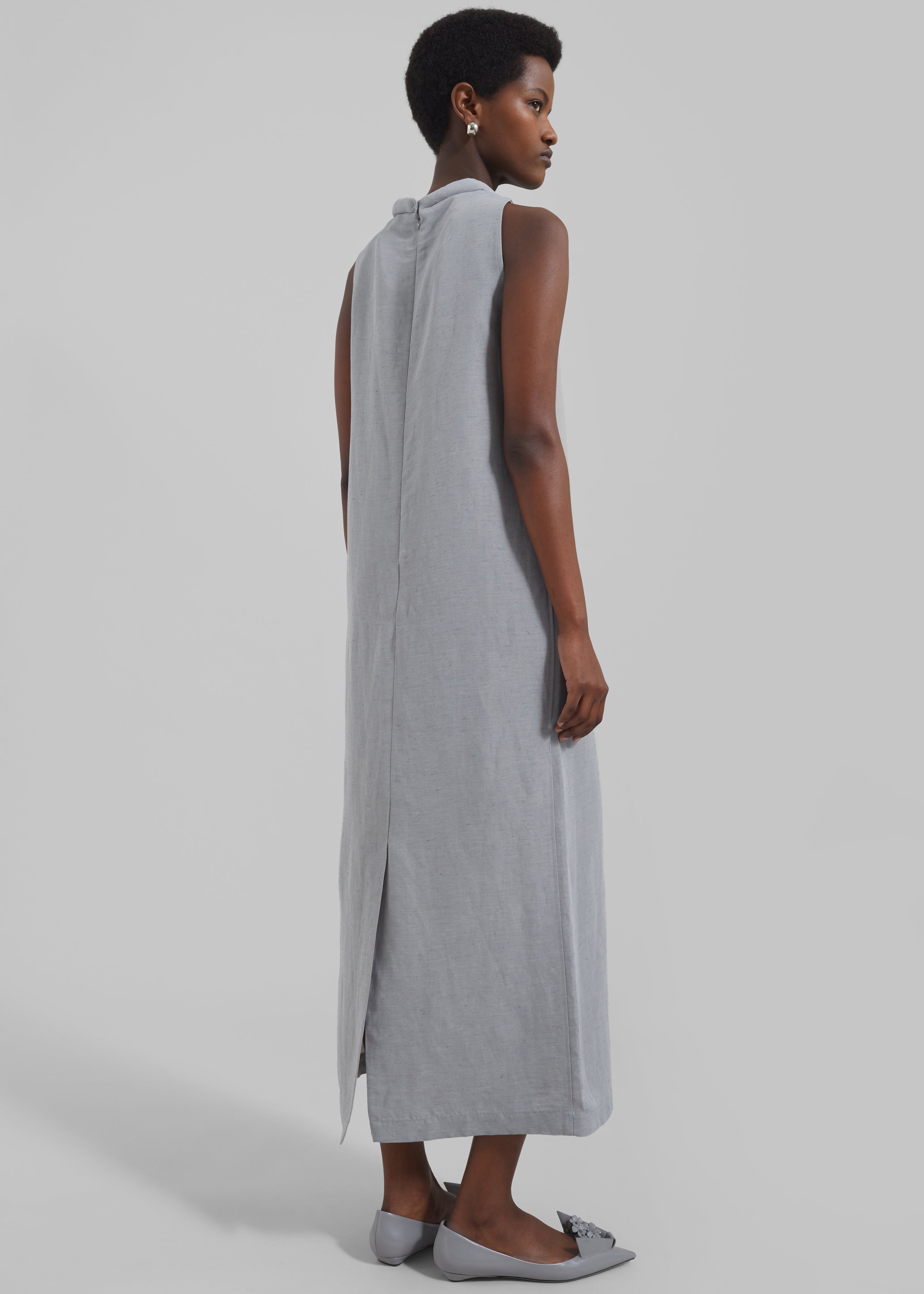 Loulou Studio Rivida Mixed Linen Dress - Pearl Grey Melange - 5