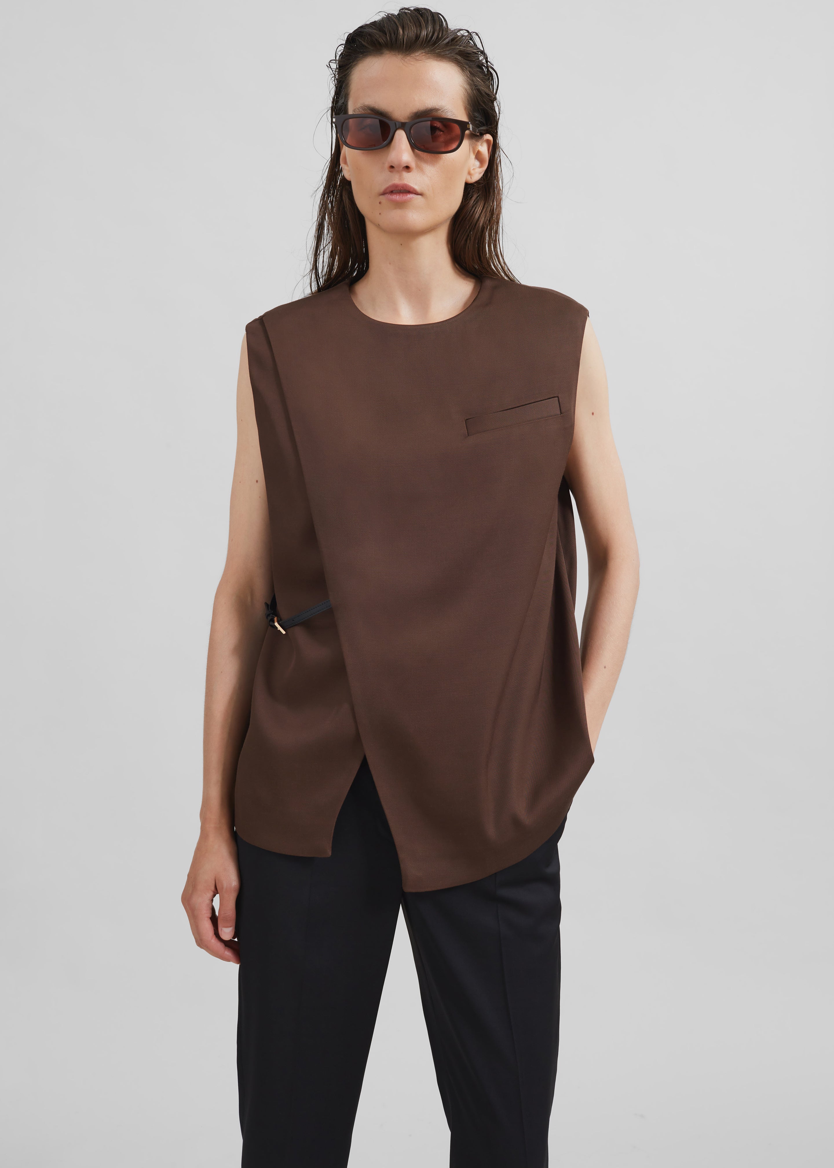 Loulou Studio Sambac Sleeveless Top - Choco - 1