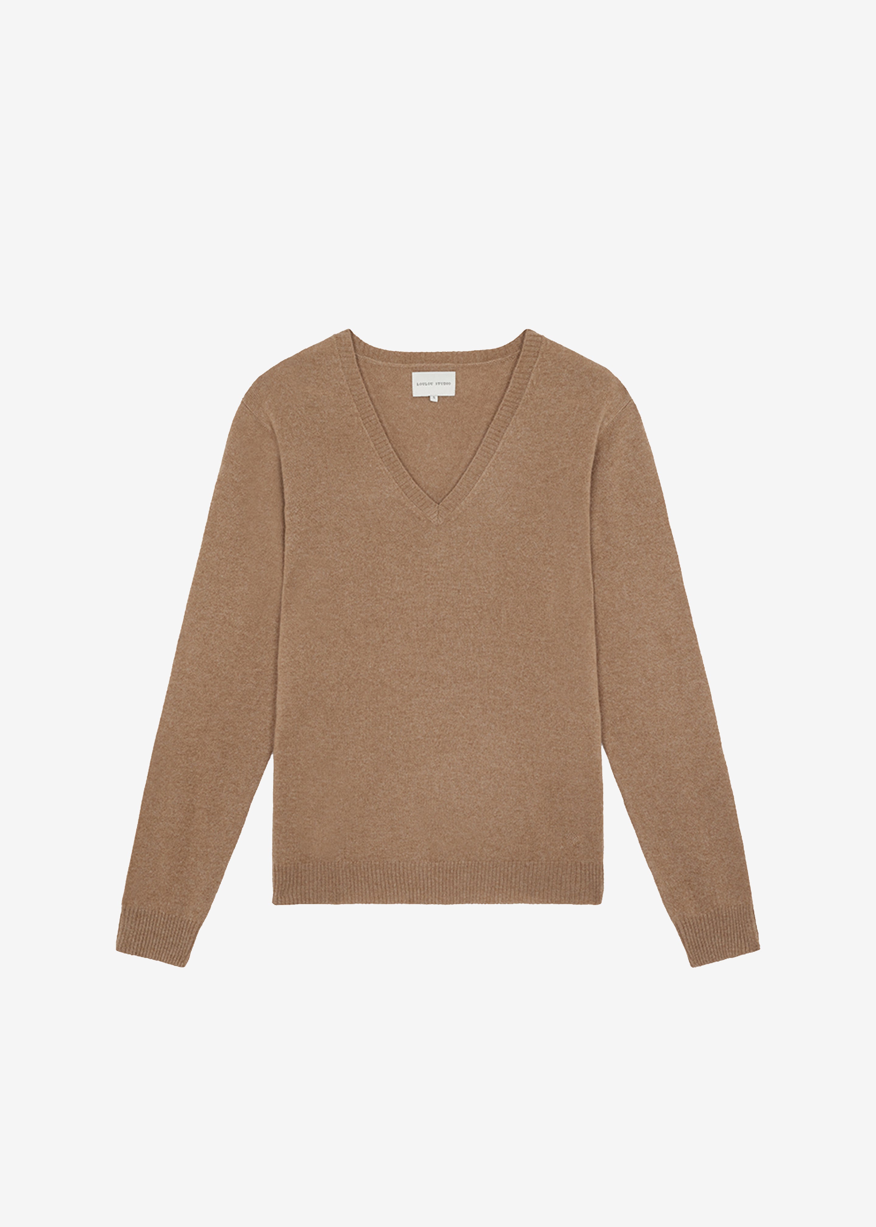 Loulou Studio Serafini V Neck Cashmere Sweater - Sand Melange - 7
