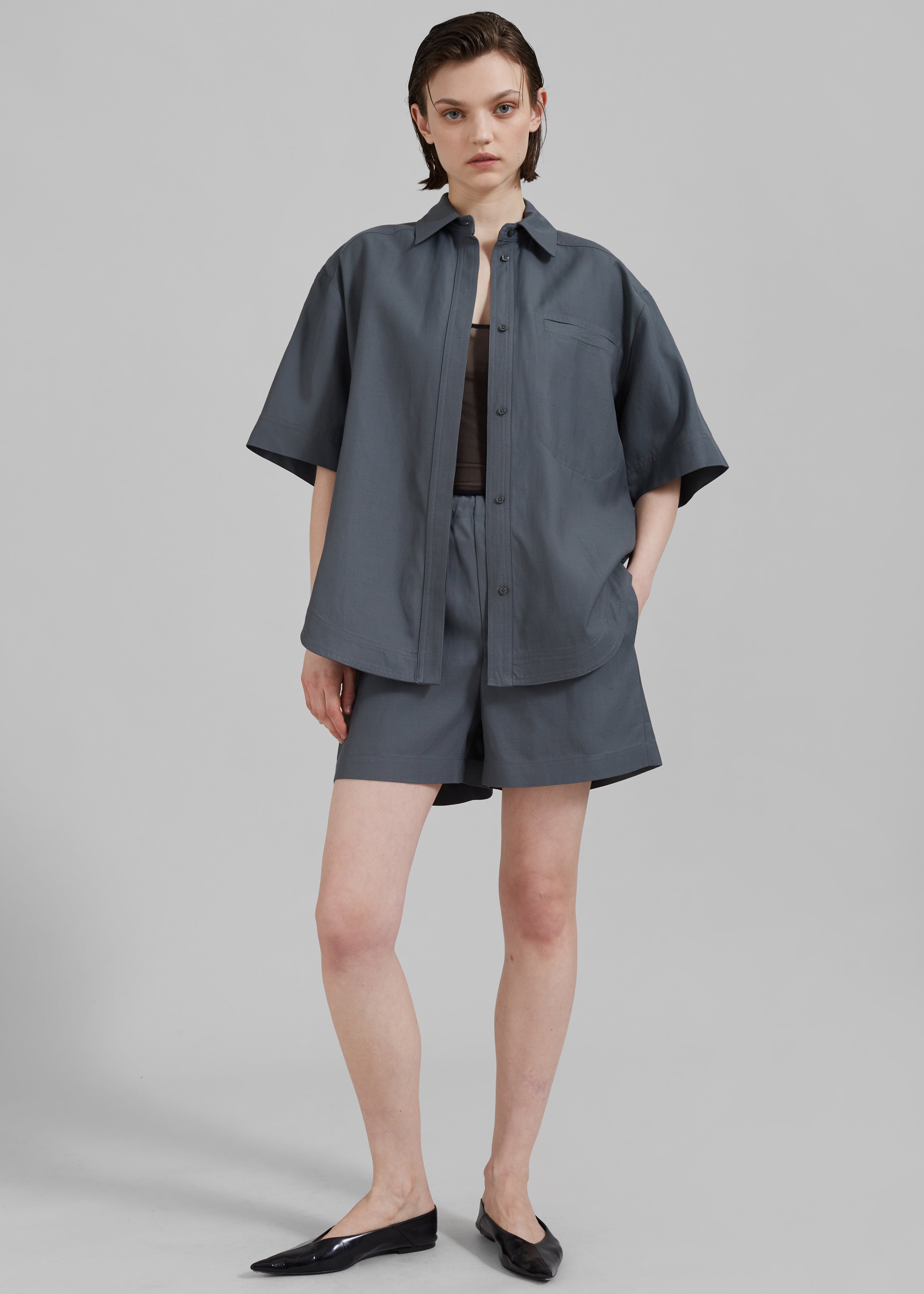 Loulou Studio Moheli Short Sleeve Shirt - Fjord Grey - 6