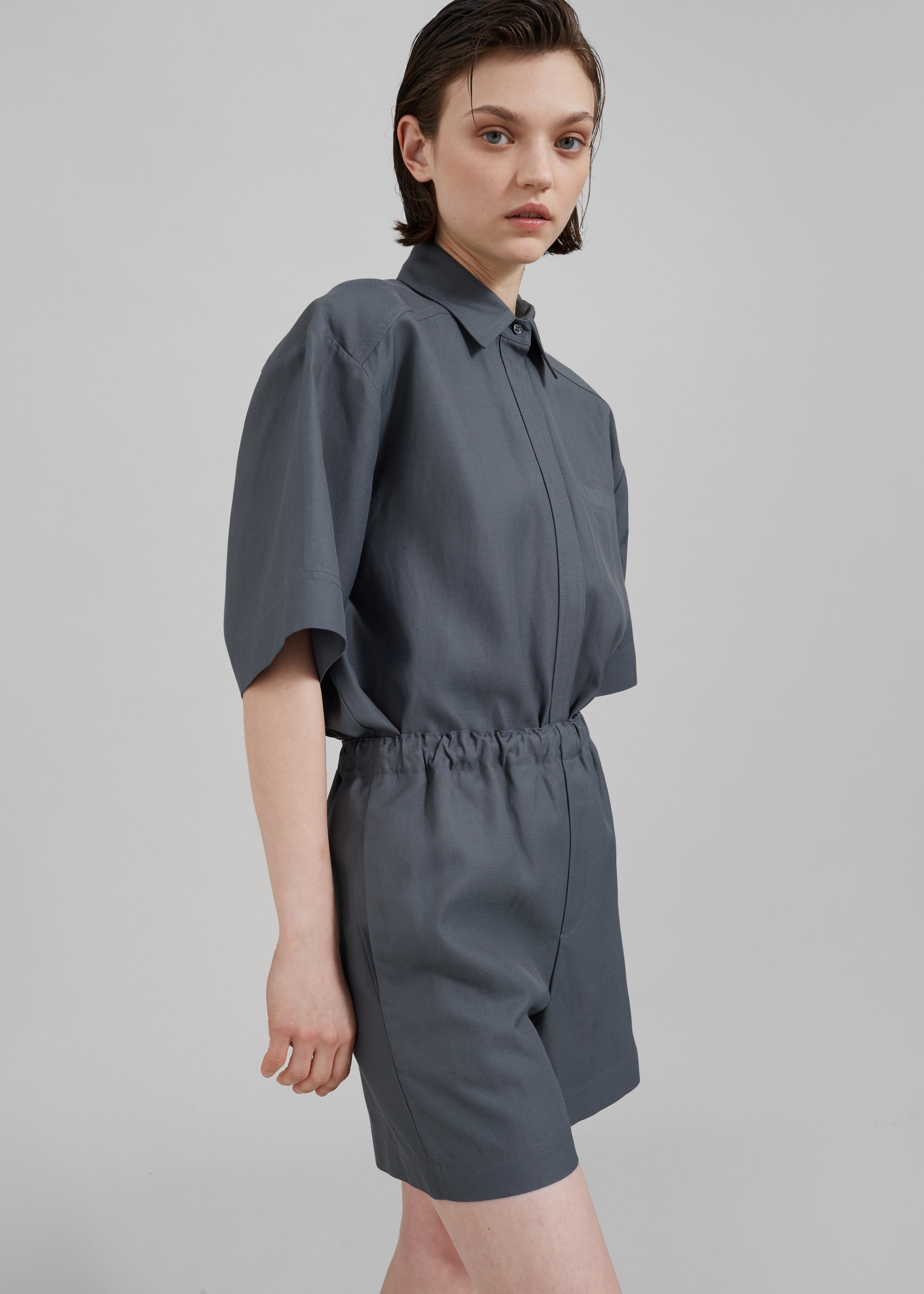 Loulou Studio Moheli Short Sleeve Shirt - Fjord Grey - 7