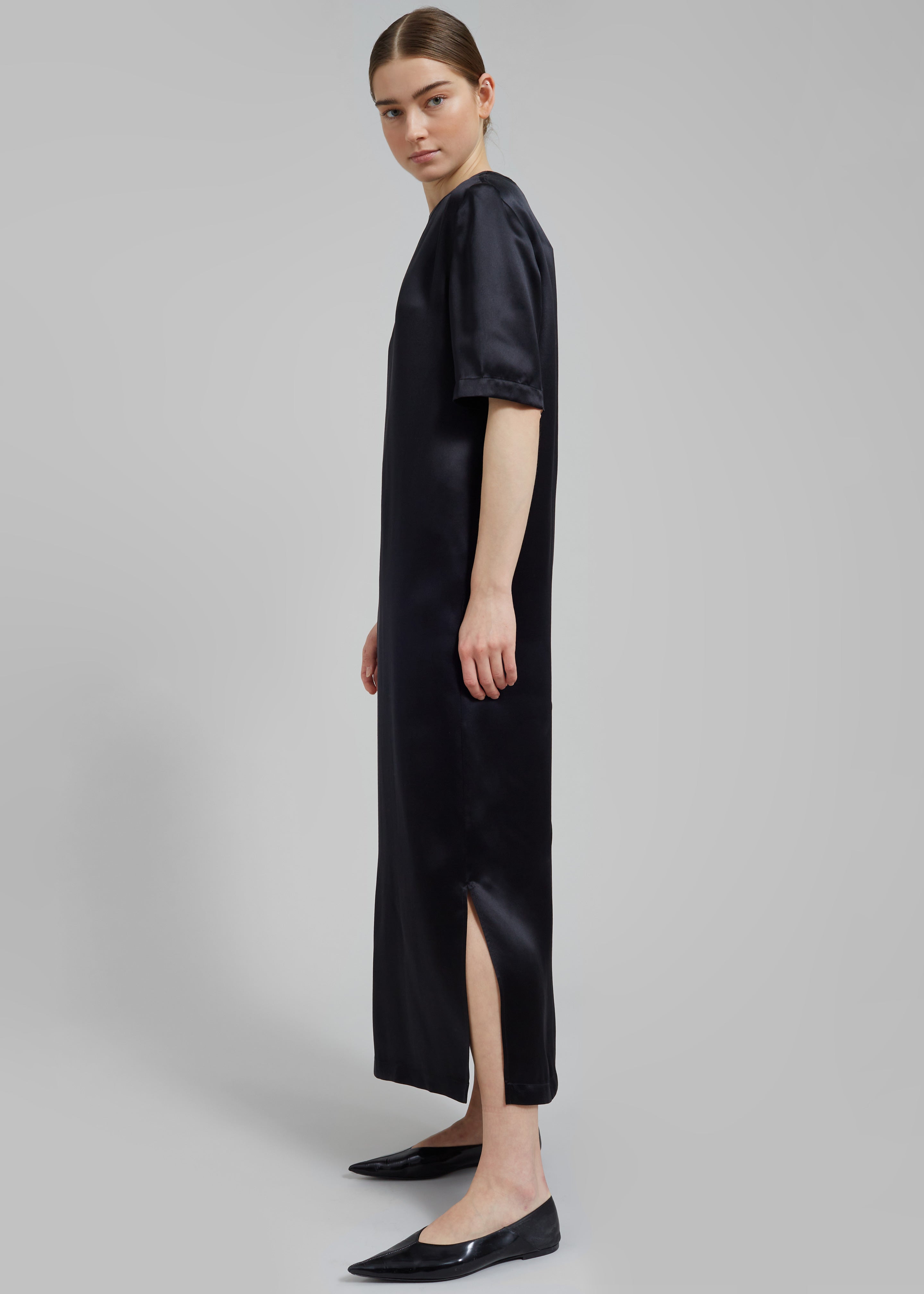 Loulou Studio Tuga Satin T-Shirt Dress - Black - 2