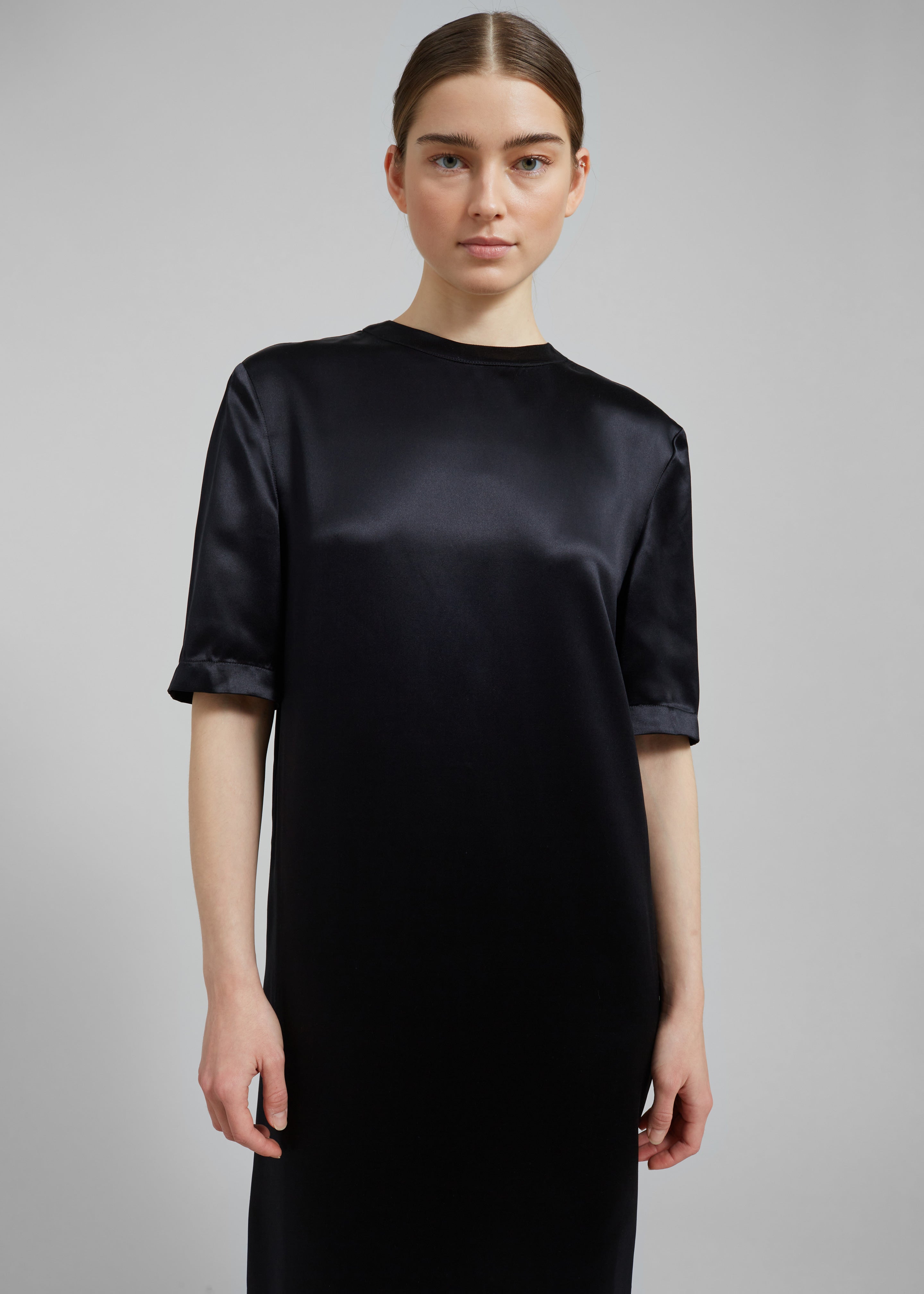 Loulou Studio Tuga Satin T-Shirt Dress - Black - 3