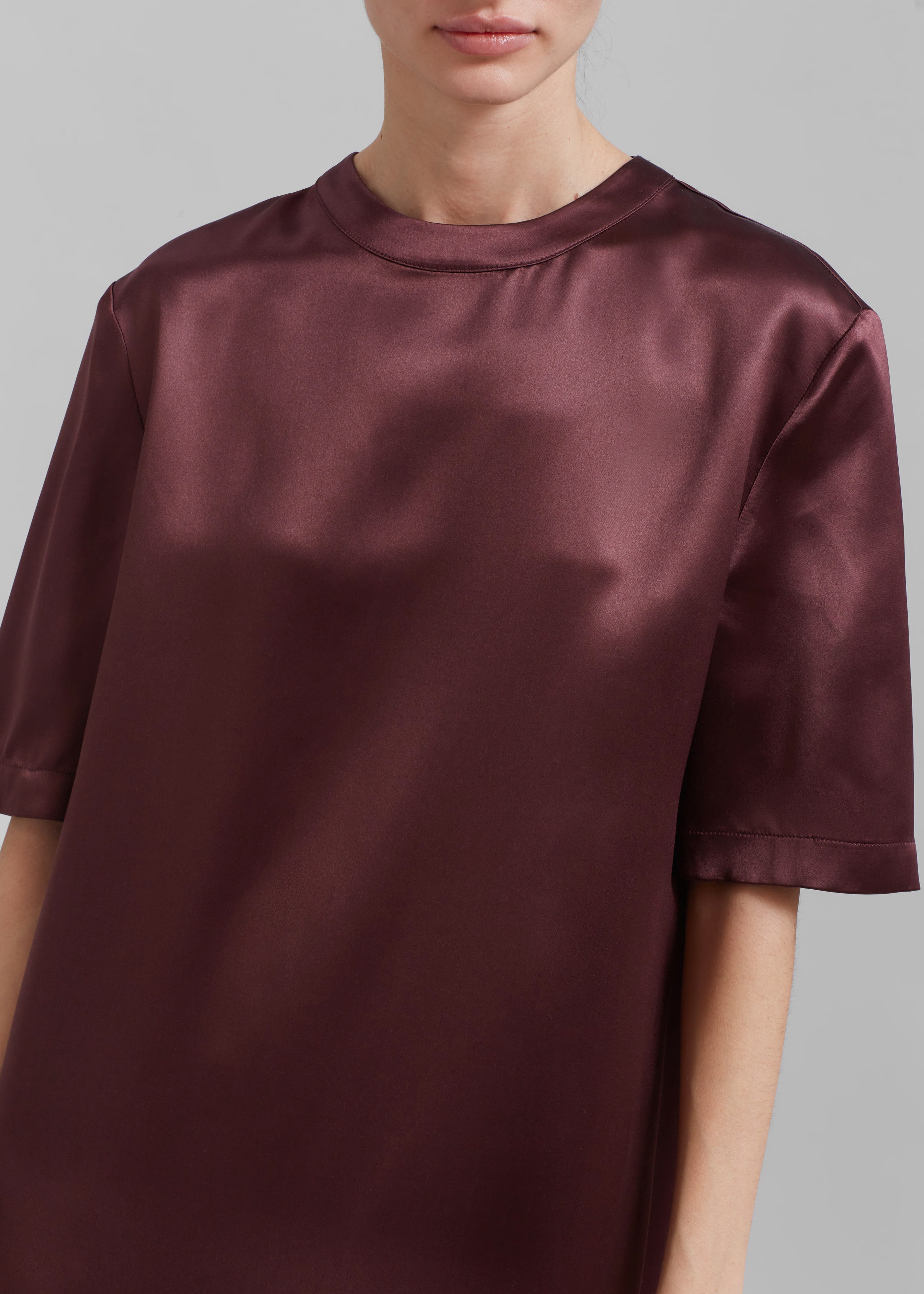 Loulou Studio Tuga Satin T-Shirt Dress - Midnight Bordeaux - 4