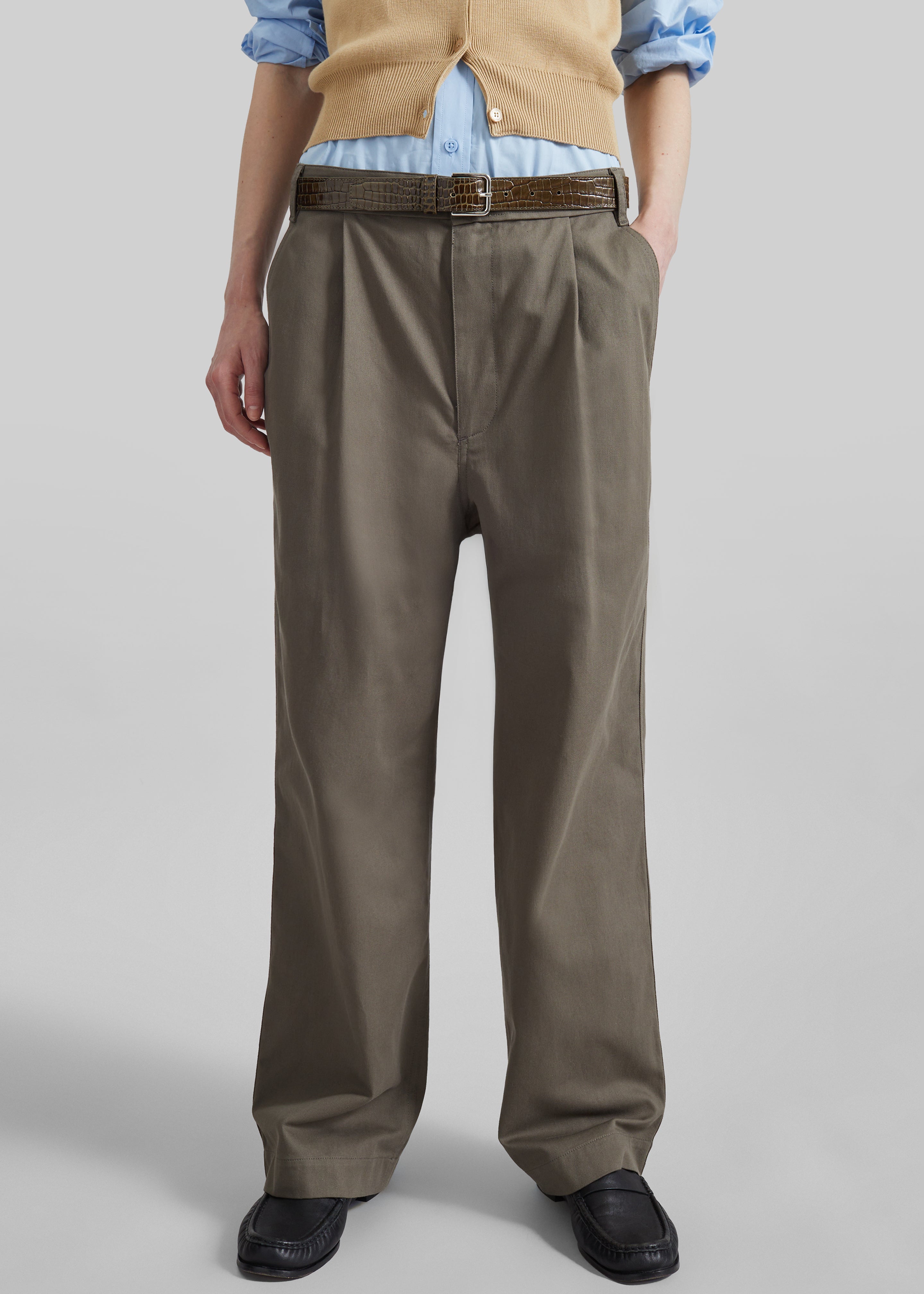 Low Classic Drawstring Washed Cotton Pants - Khaki - 3