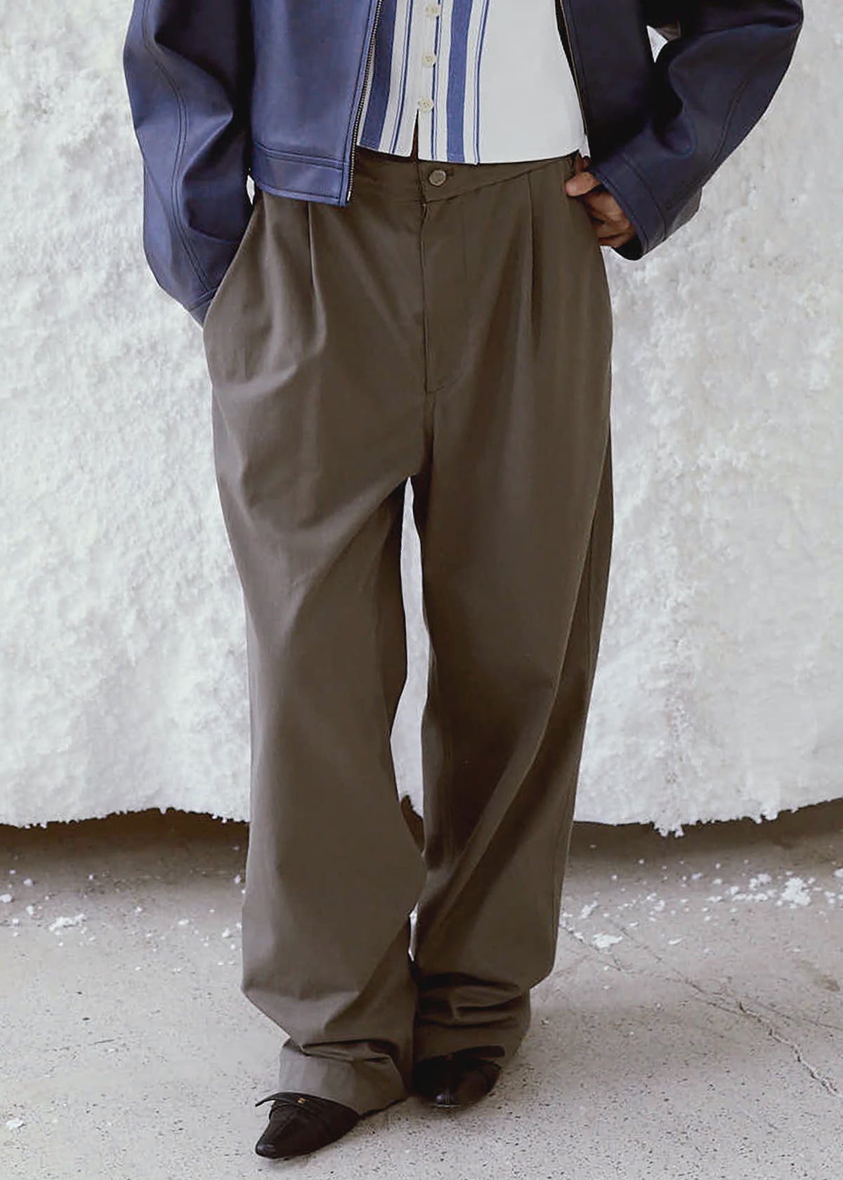 Low Classic Drawstring Washed Cotton Pants - Khaki - 4