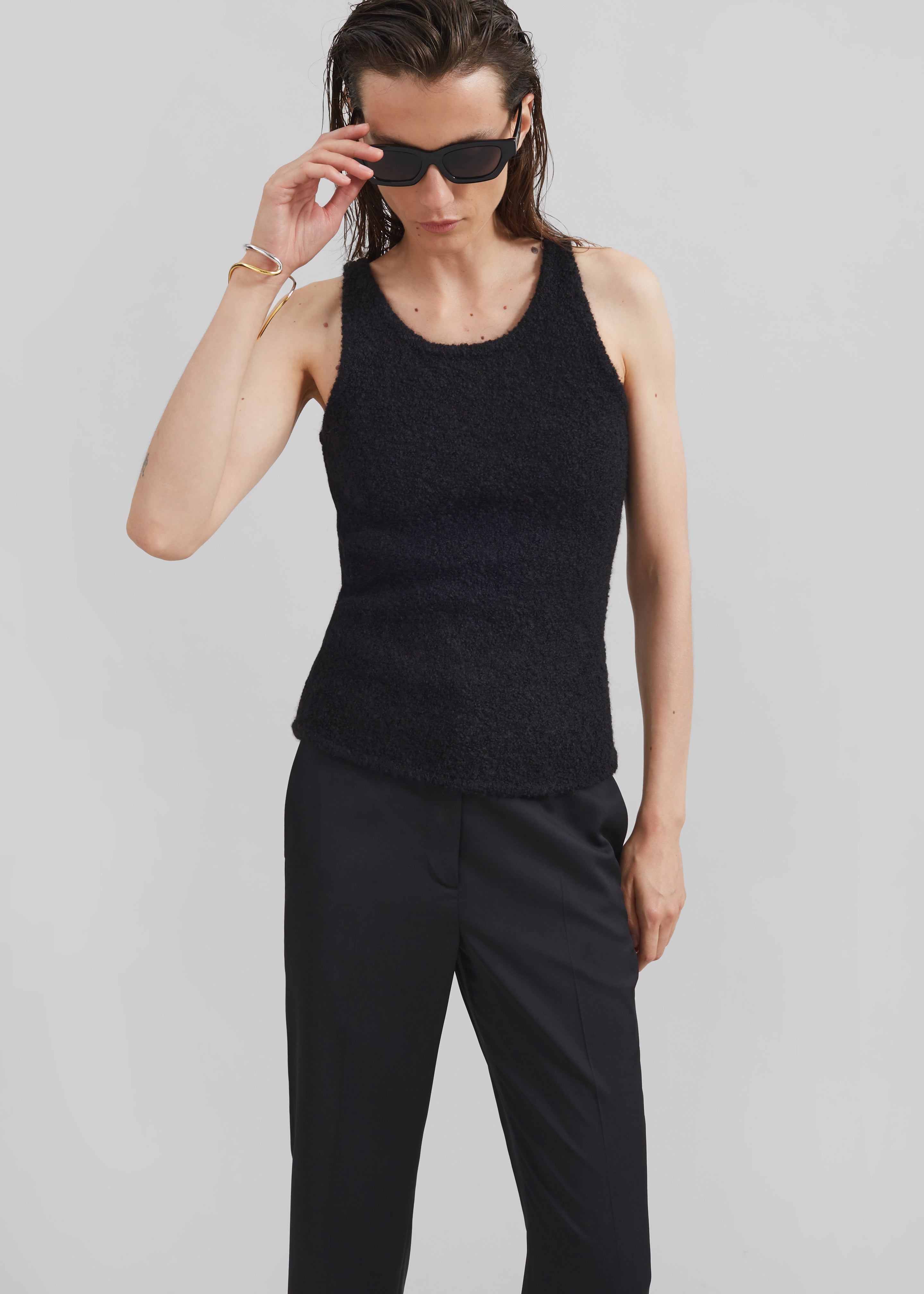 Low Classic Fluffy Sleeveless Knit Top - Black - 1