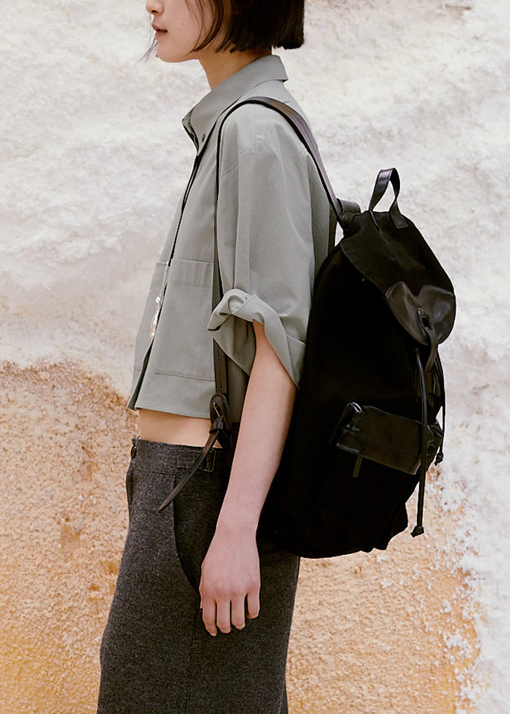 Low Classic Half Sleeve Cropped Shirt - Khaki Grey - 1