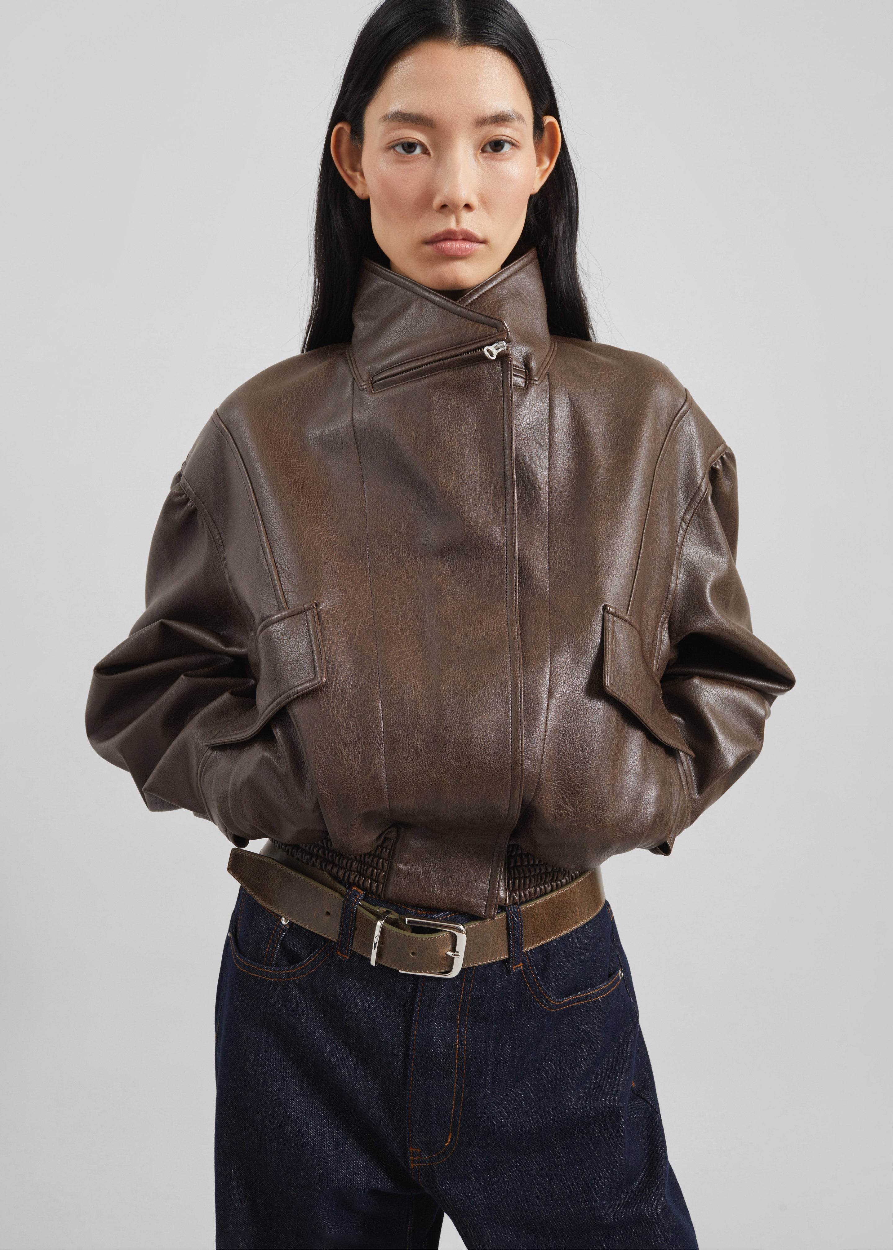 Low Classic Leather Short Jacket - Brown - 3