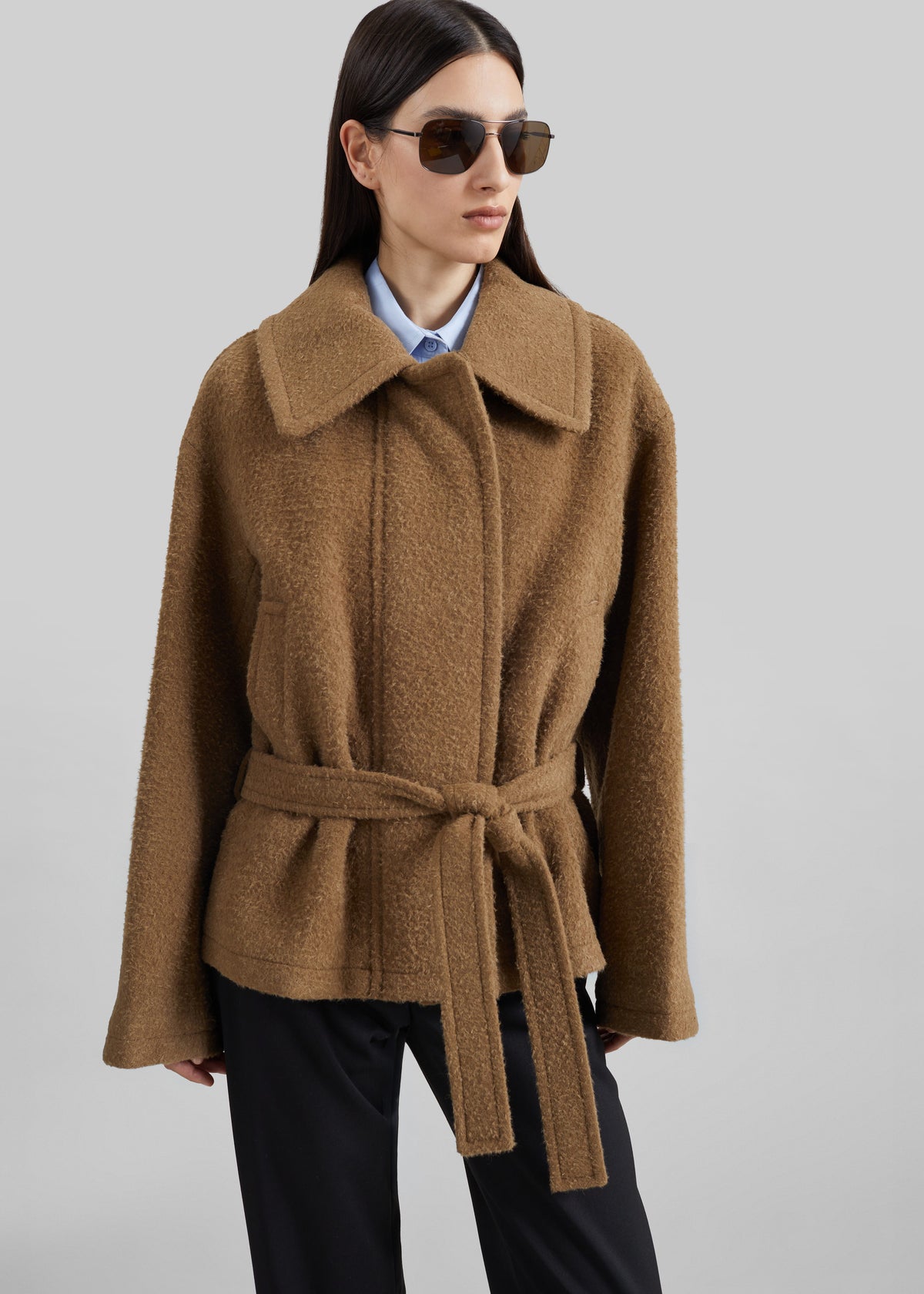 Low Classic Low Waist Belted Coat - Khaki Brown