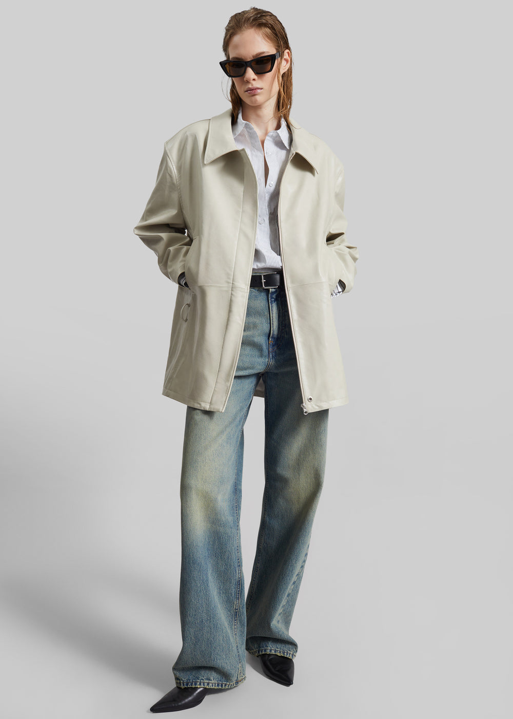 Low Classic Low Waist Artificial Leather Jacket - Beige - 1