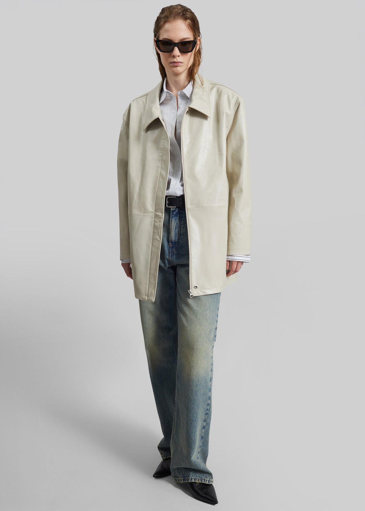 Low Classic Low Waist Artificial Leather Jacket - Beige - 6