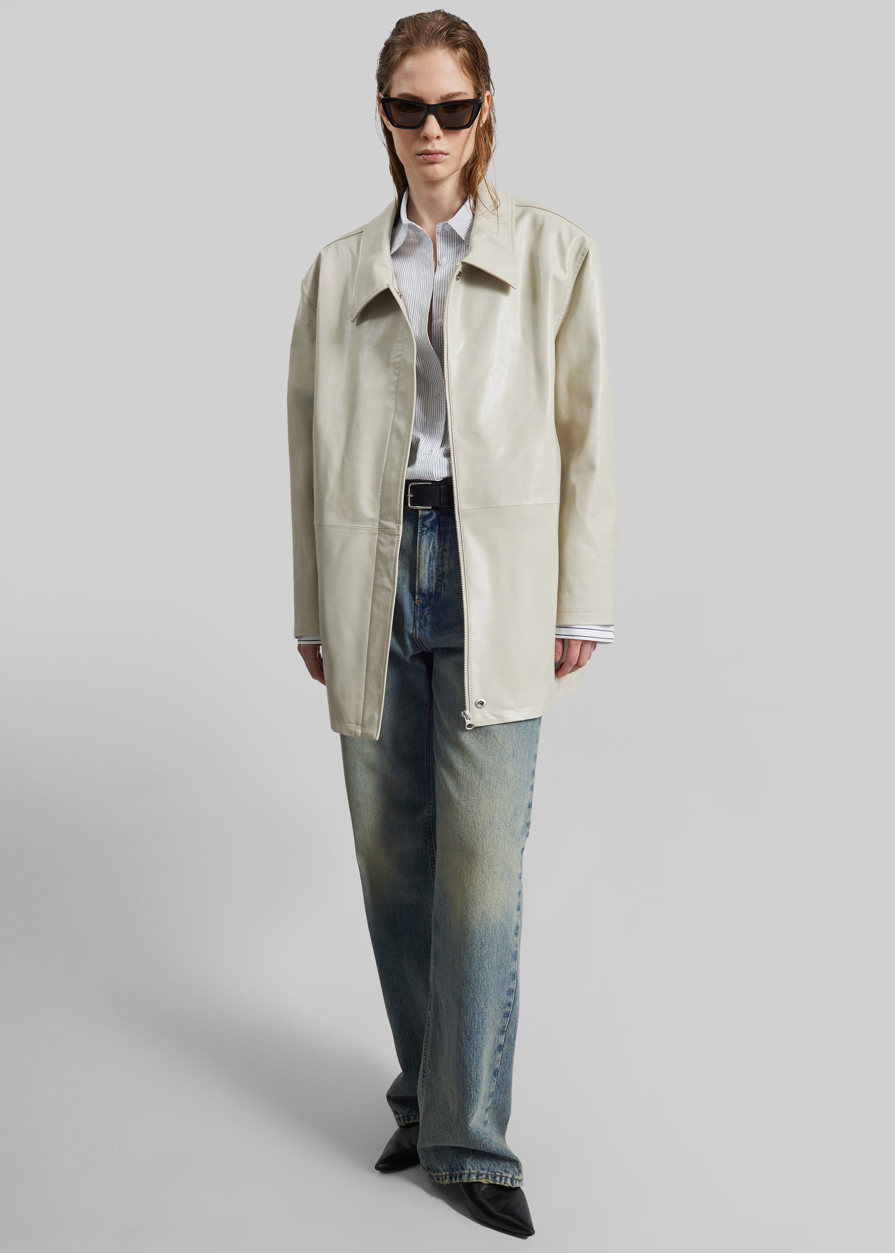 Low Classic Low Waist Artificial Leather Jacket - Beige - 6