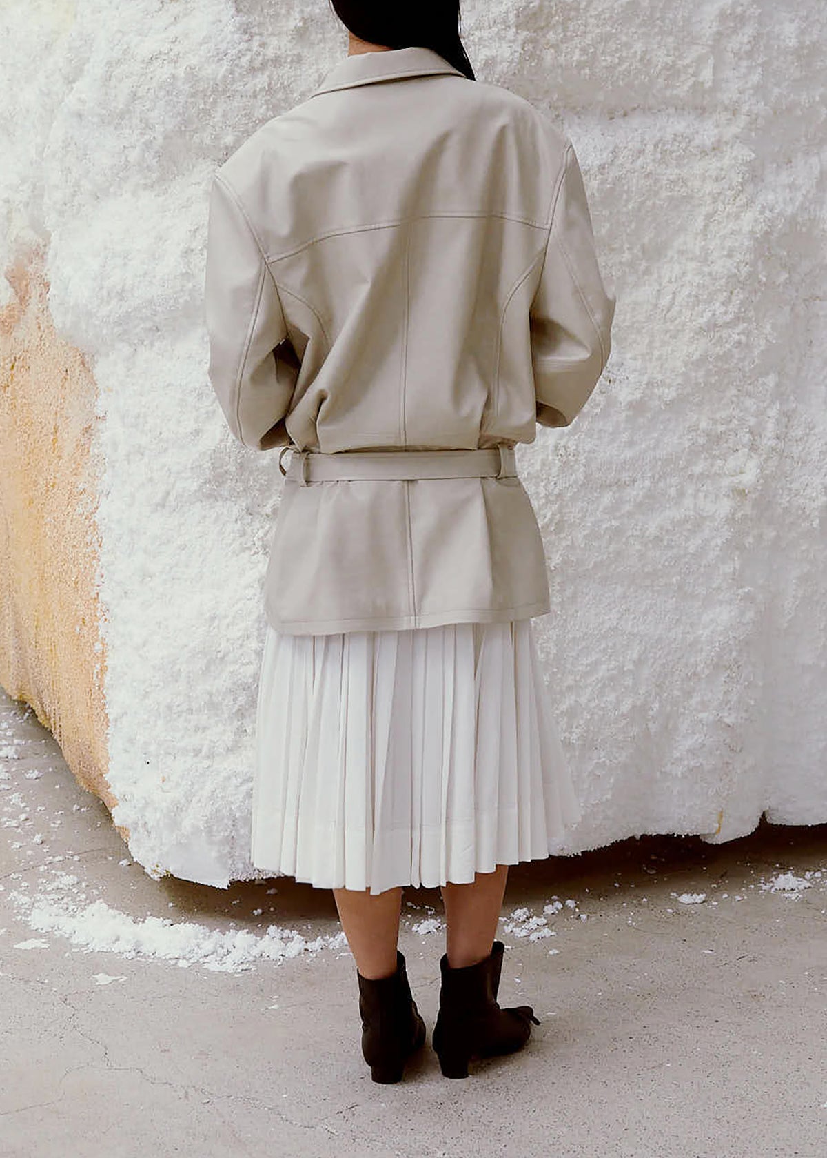 Low Classic Low Waist Artificial Leather Jacket - Beige - 8